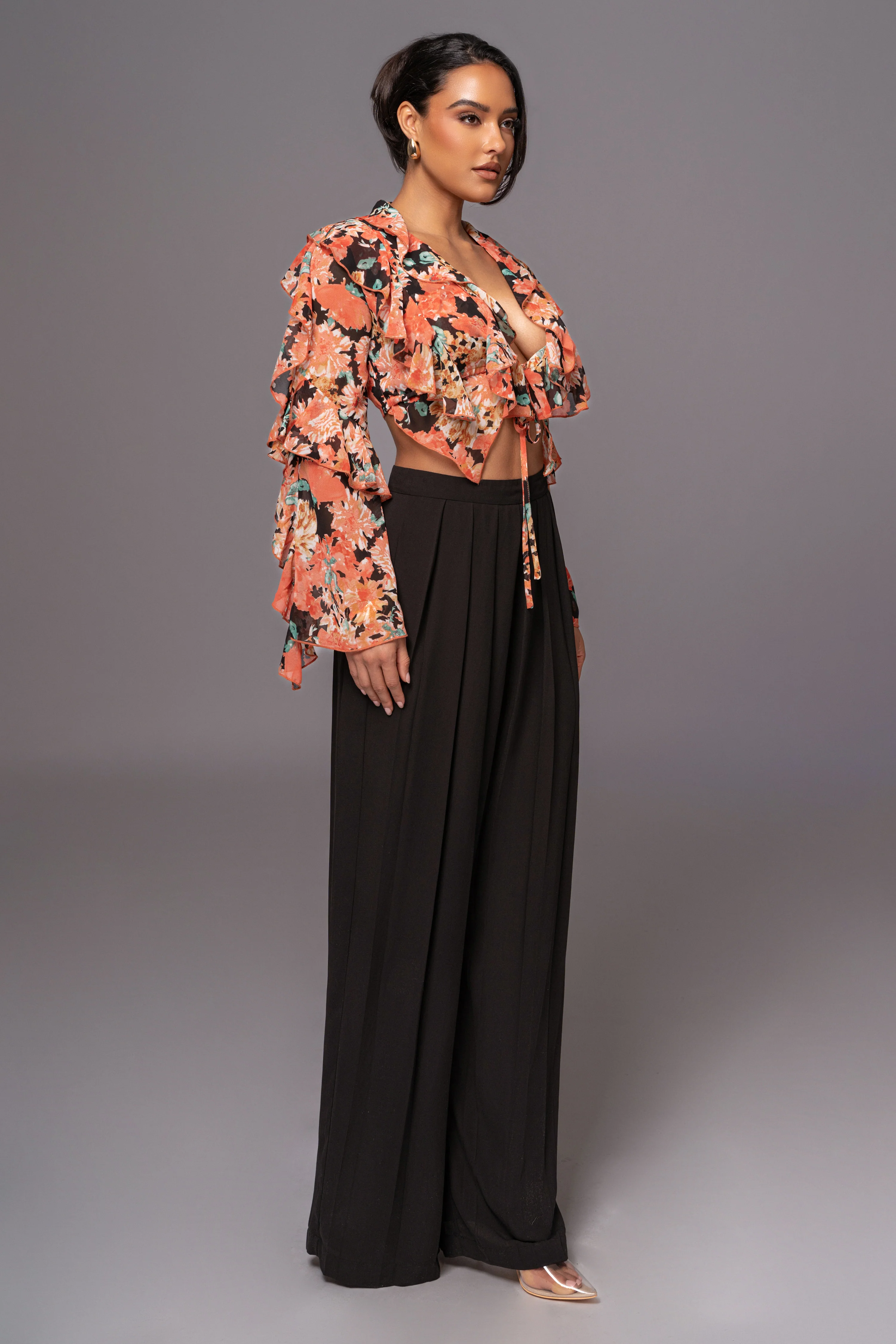 Black Floral Yvanna Ruffle Top - Image 26