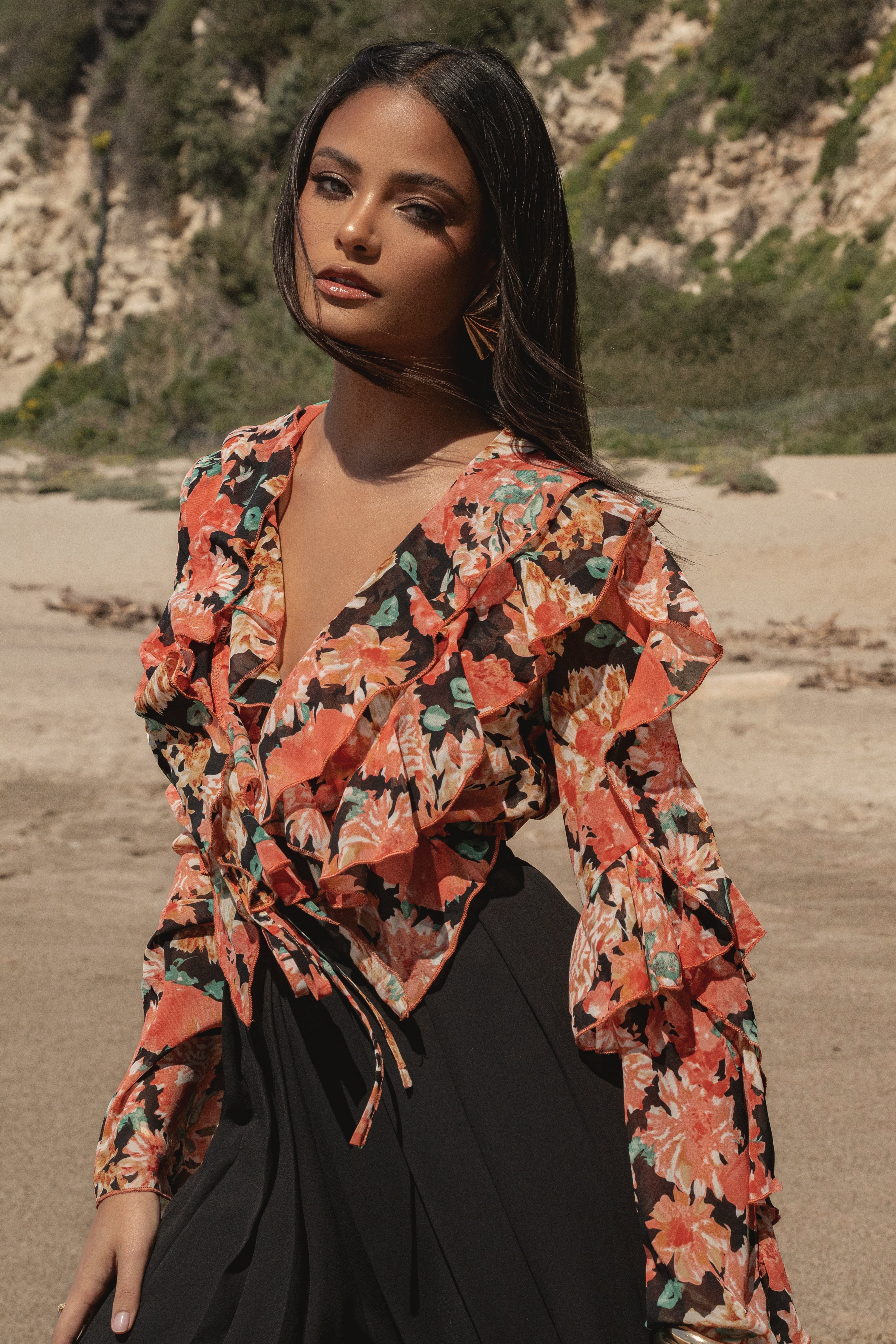 Black Floral Yvanna Ruffle Top - Image 29