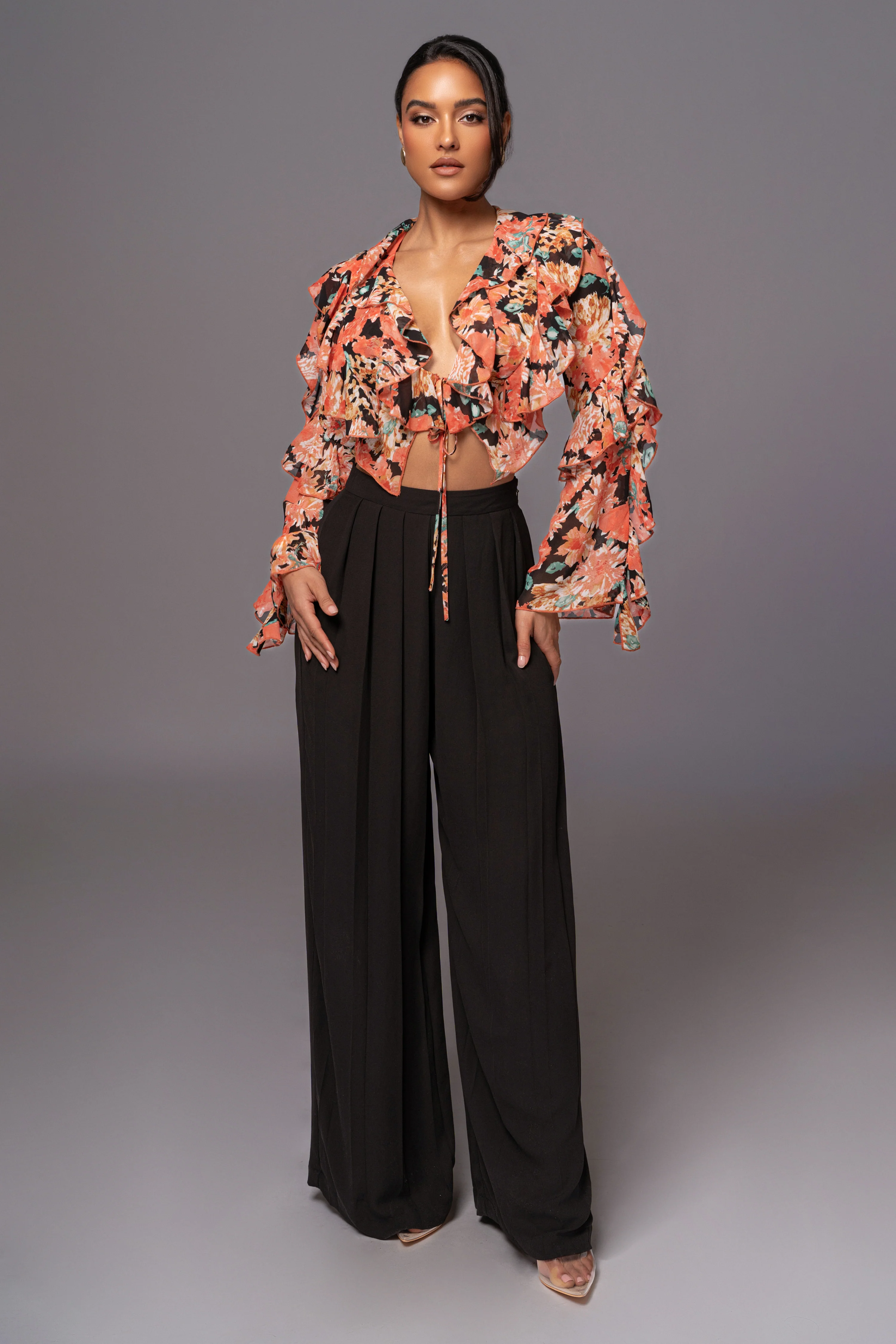 Black Floral Yvanna Ruffle Top - Image 3