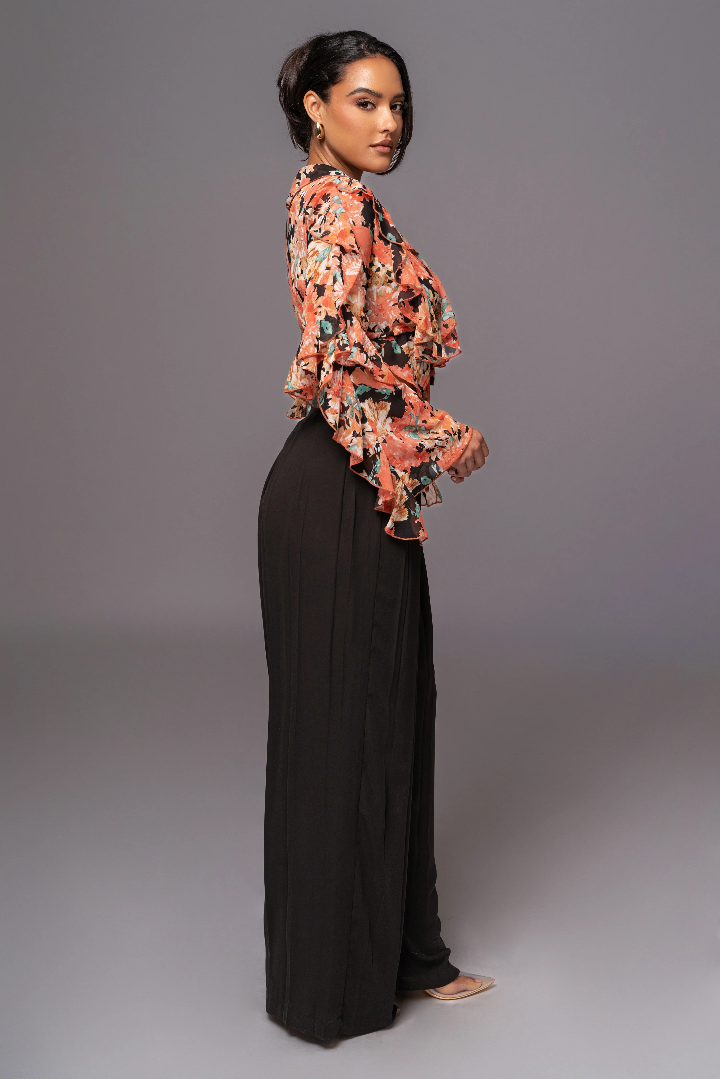 Black Floral Yvanna Ruffle Top - Image 7