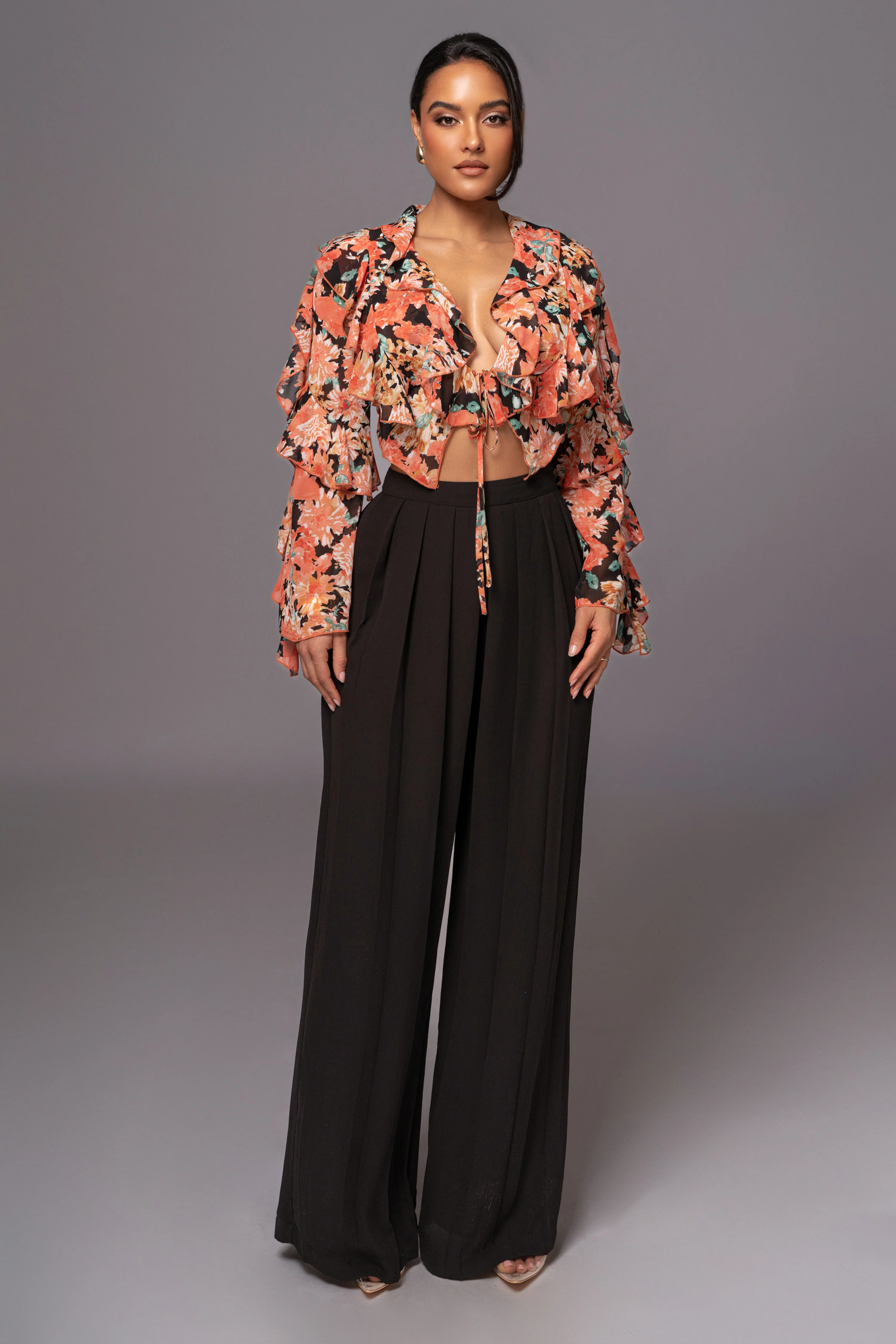 Black Floral Yvanna Ruffle Top - Image 8
