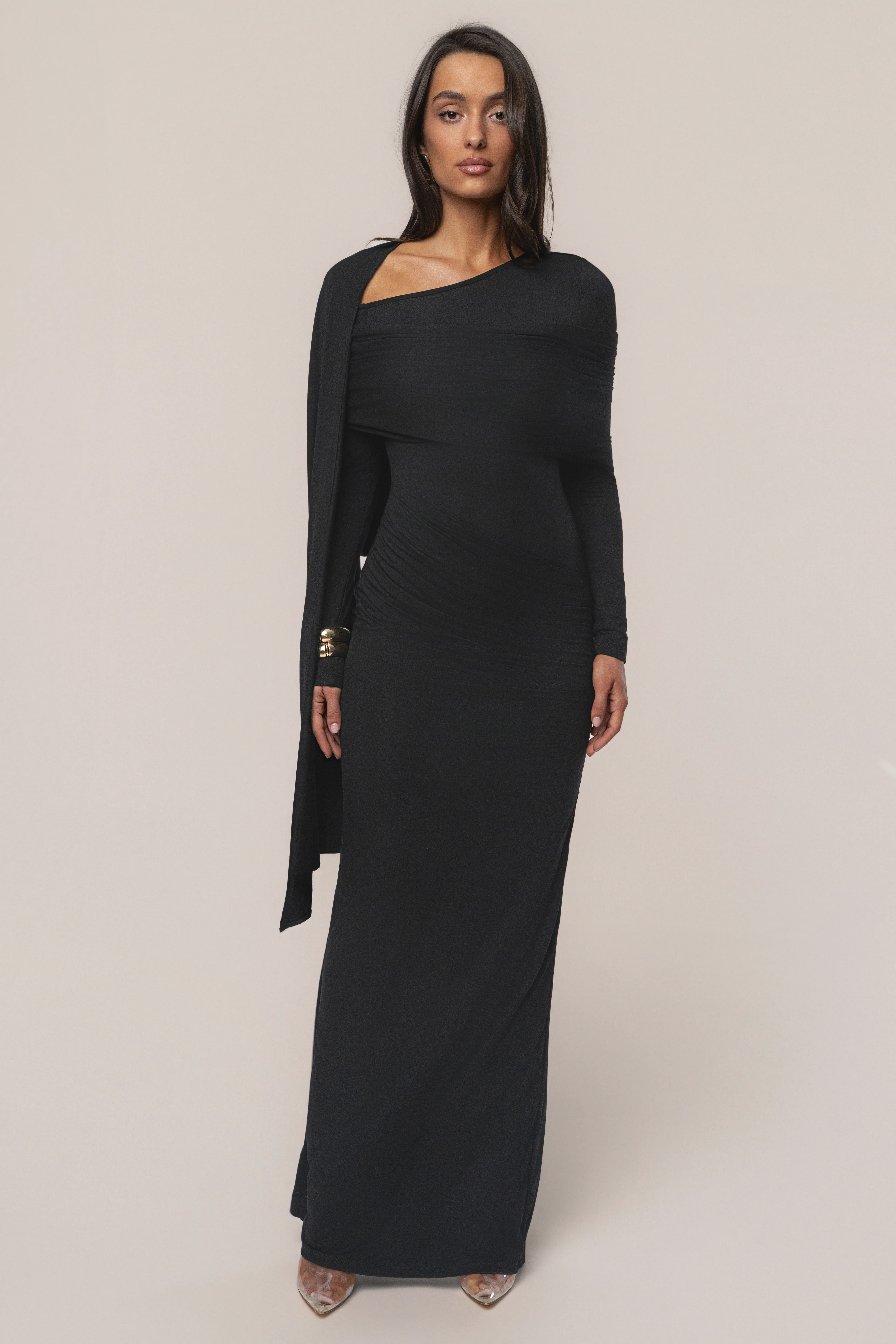 Black Glitz Asymmetric Maxi Dress - Image 13