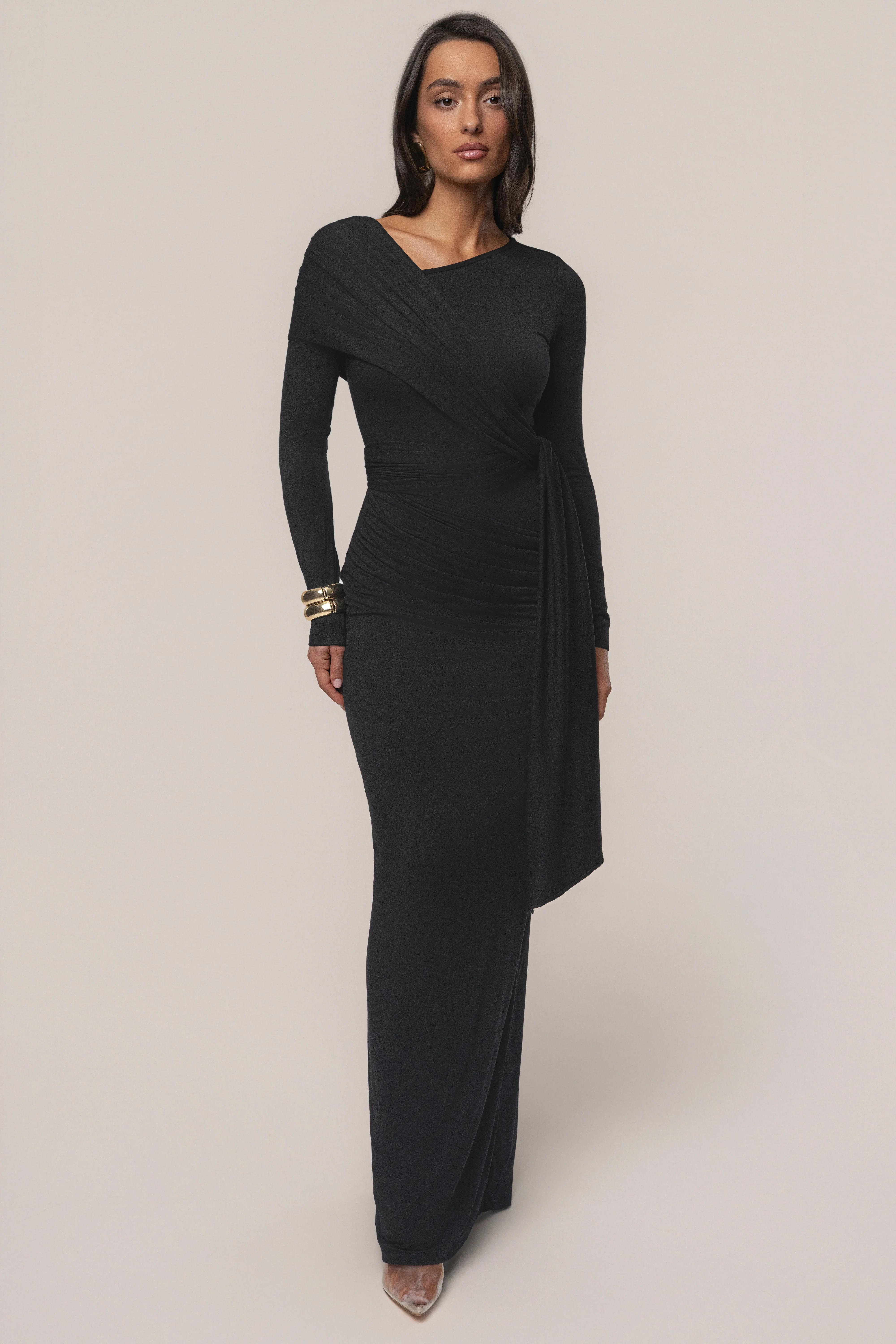 Black Glitz Asymmetric Maxi Dress - Image 6