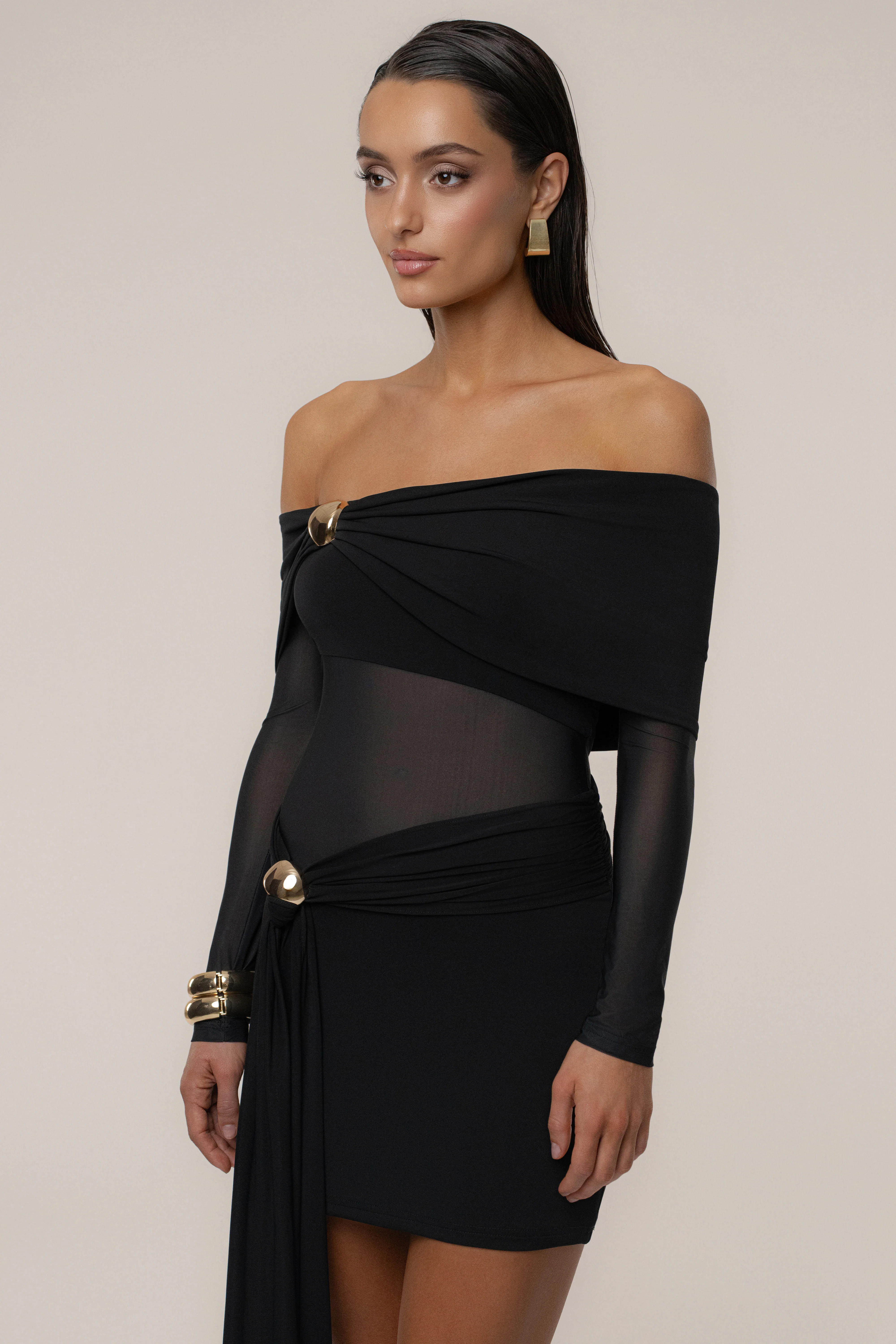 Black Glow State Drape Dress - Image 5