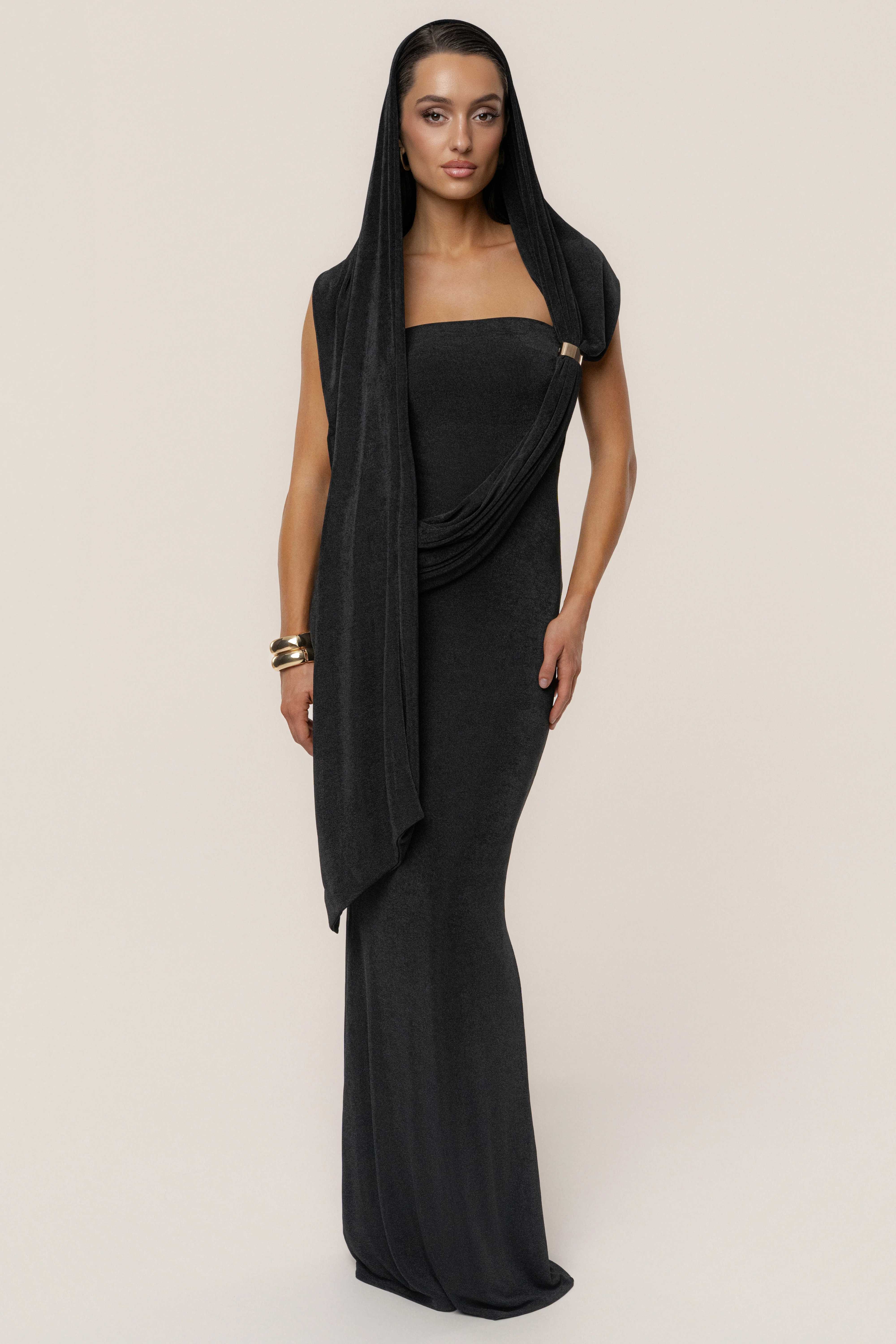 Black Golden Veil Maxi Dress - Image 2
