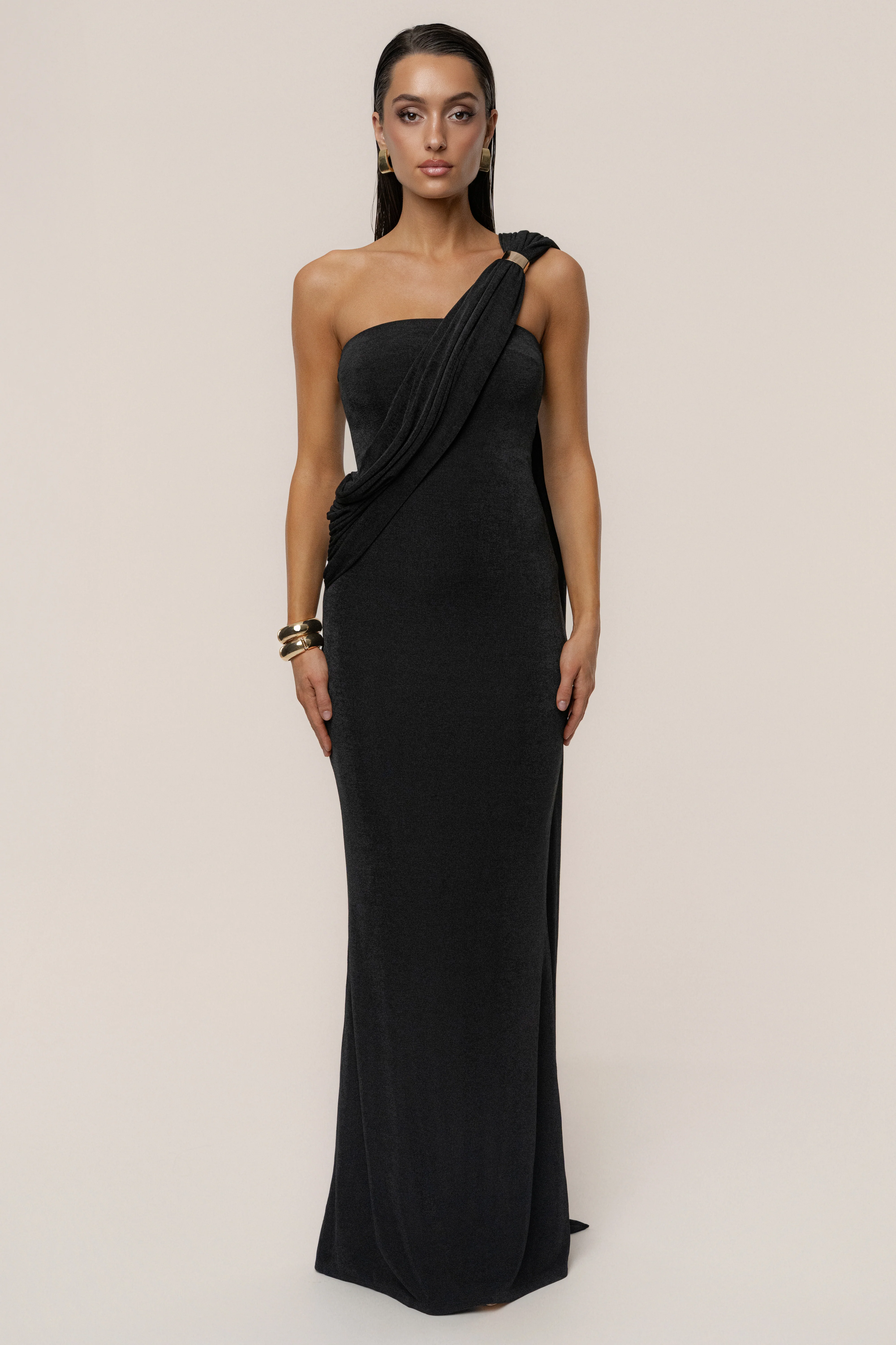 Black Golden Veil Maxi Dress - Image 5