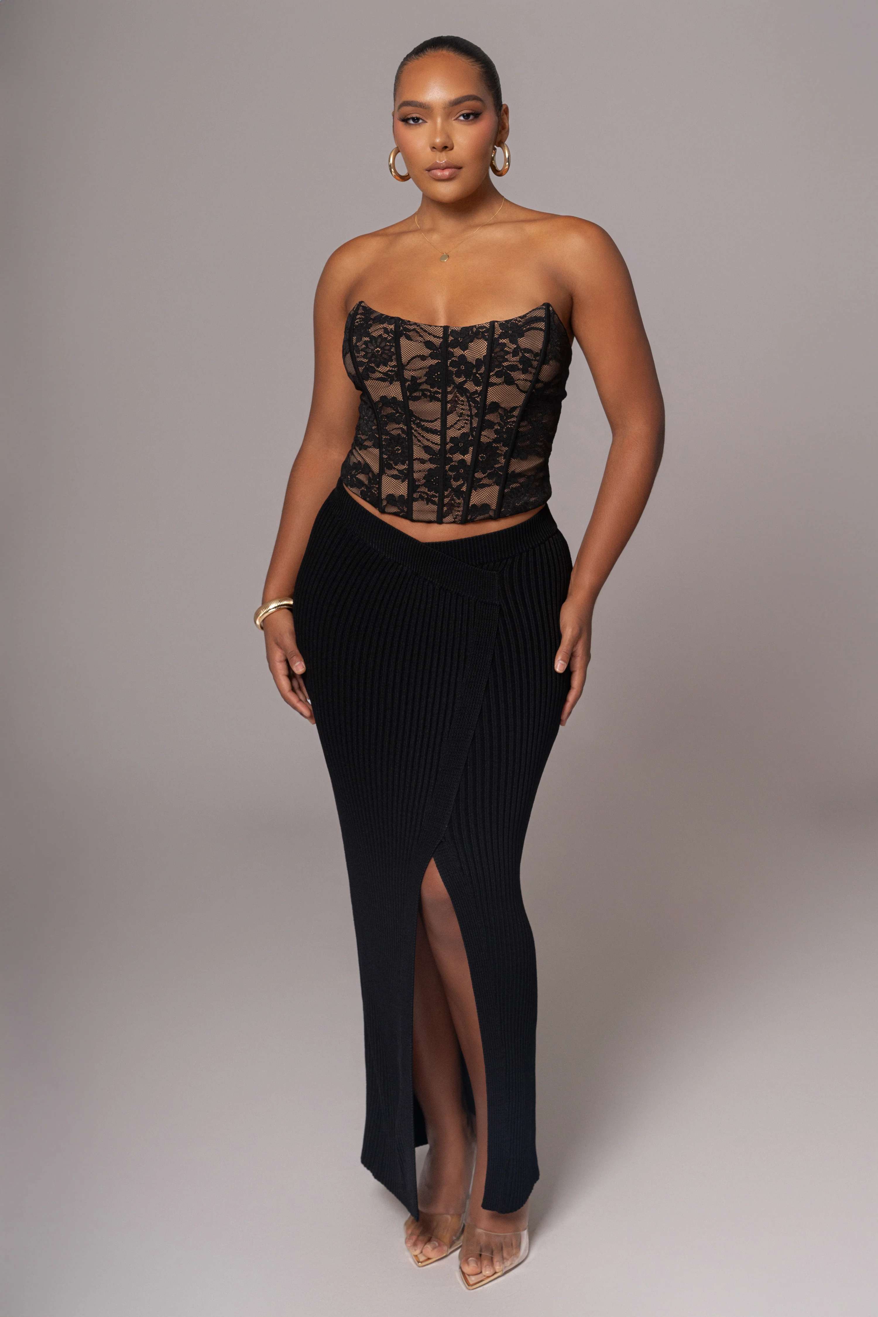 Black Hamptons Ribbed Slit Skirt - Image 3