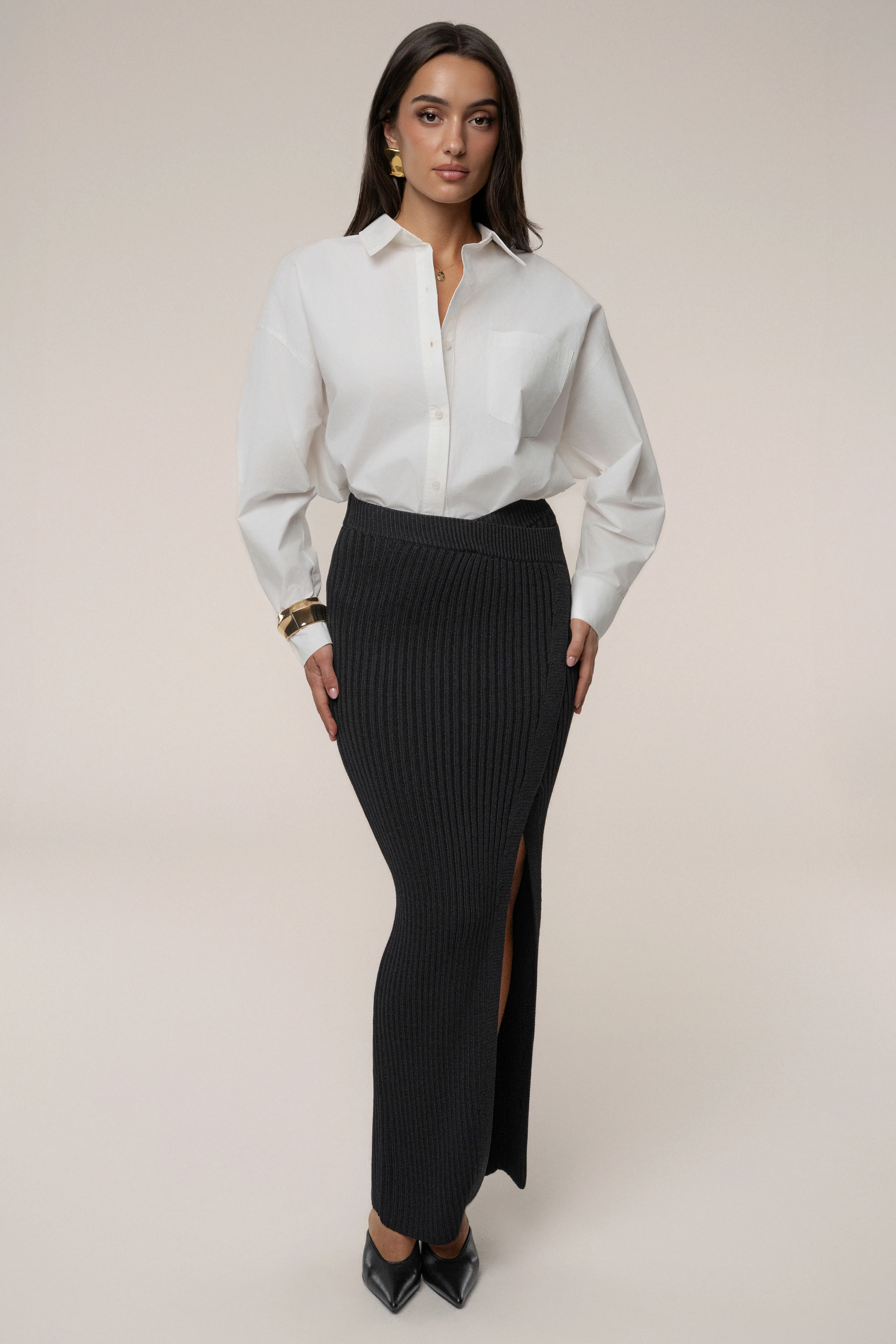 Black Hamptons Ribbed Slit Skirt - Image 5