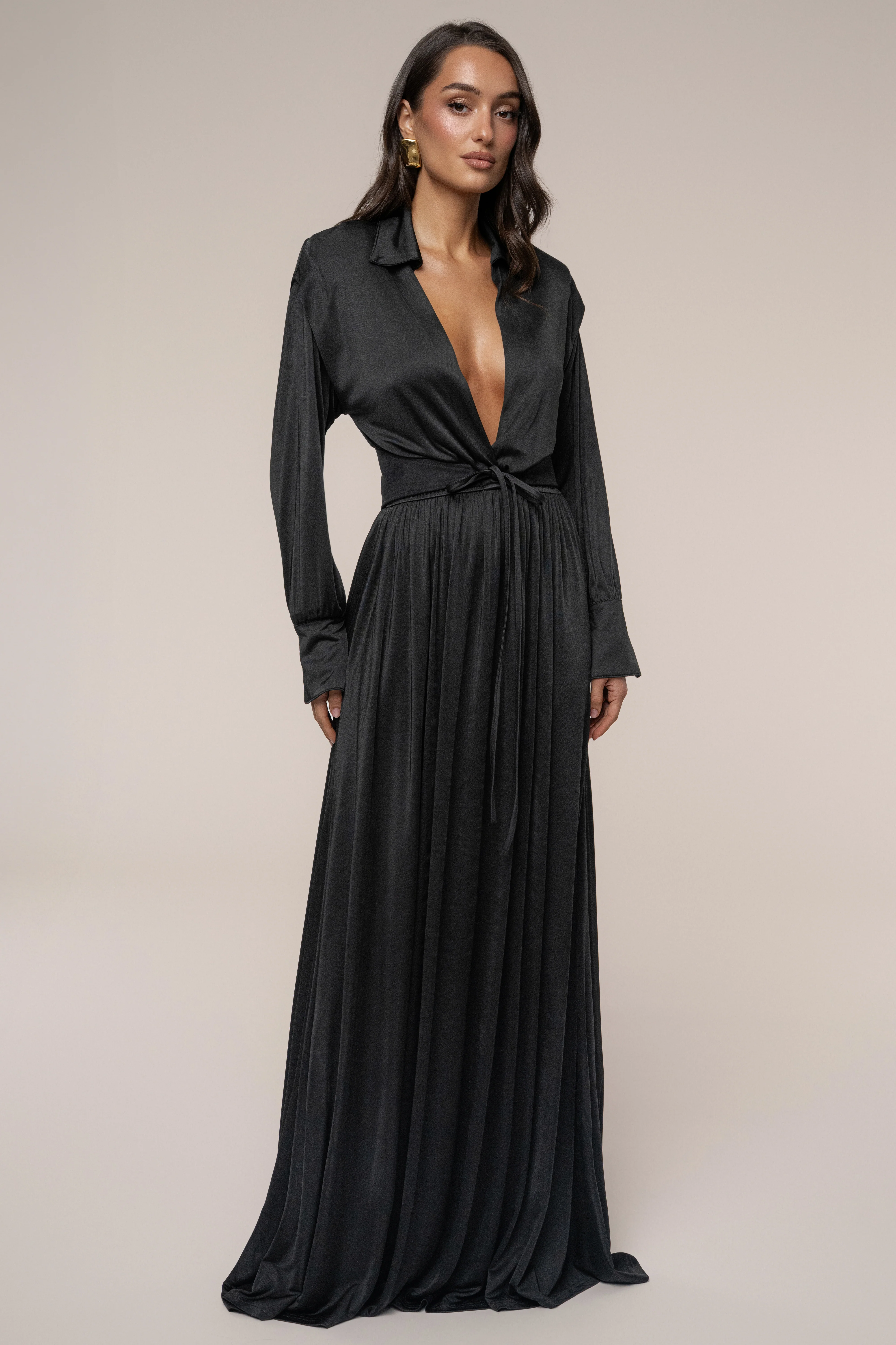 Black High Line Collar Maxi Dress - Image 3
