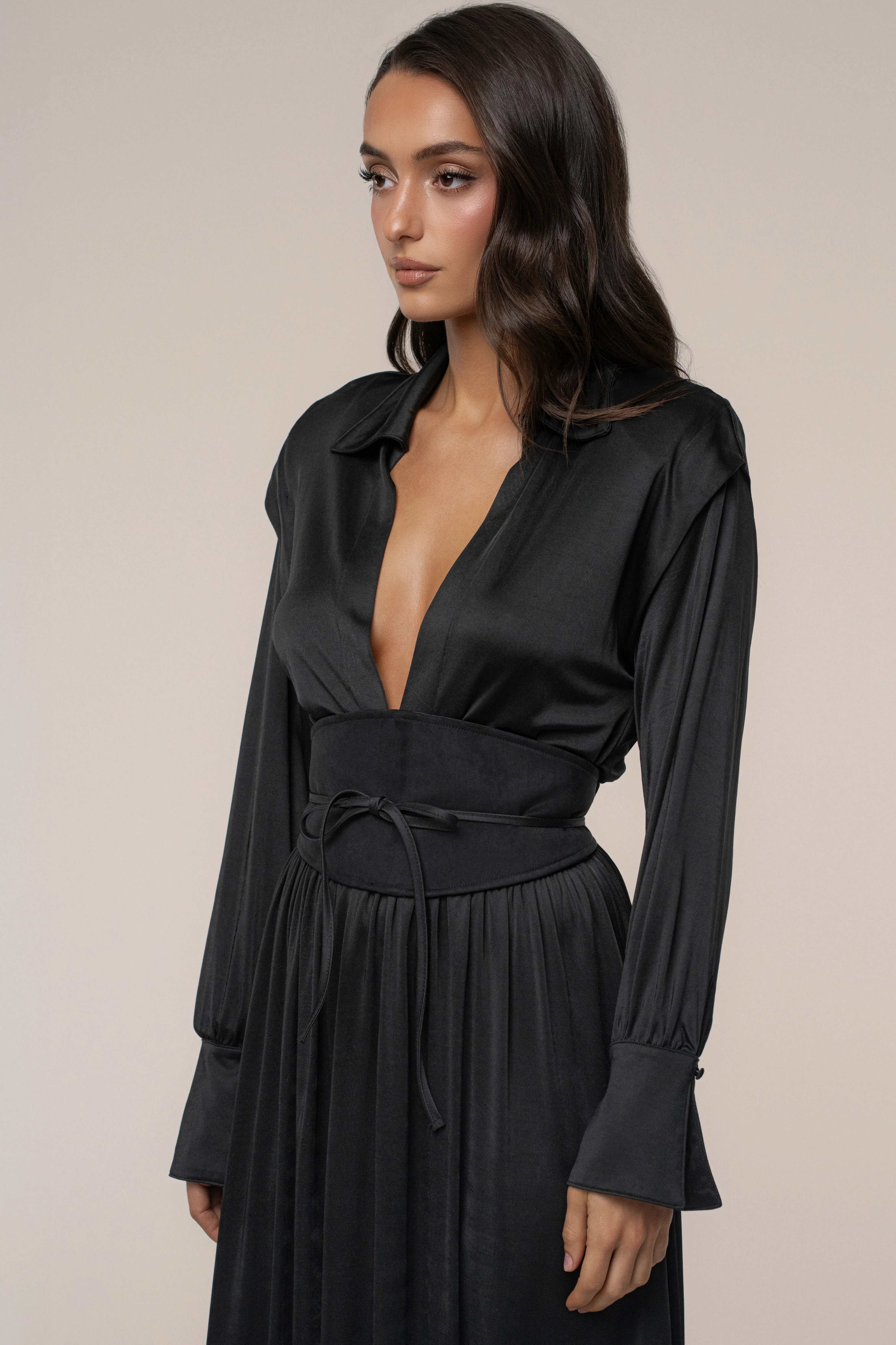 Black High Line Collar Maxi Dress - Image 4