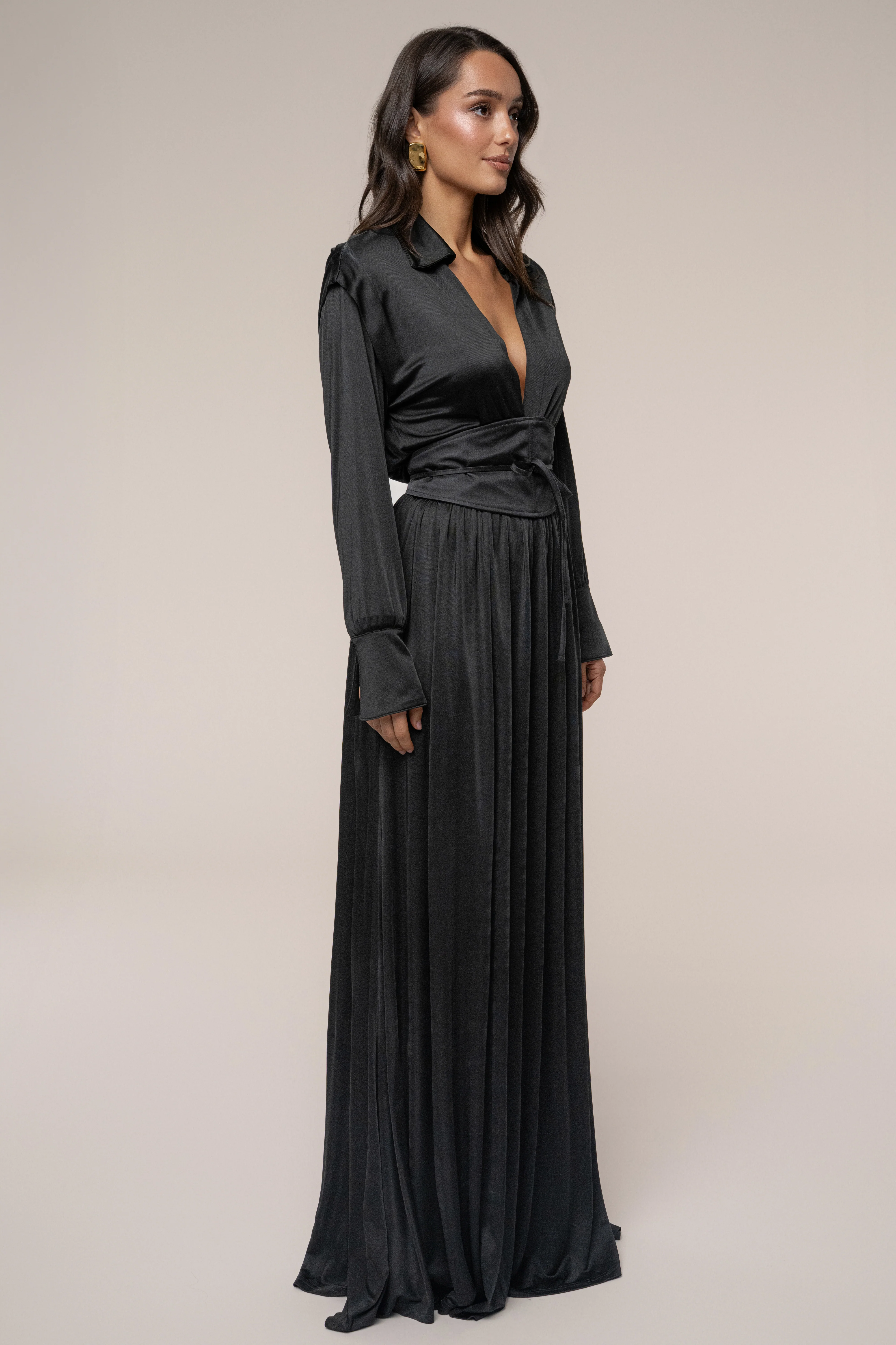 Black High Line Collar Maxi Dress - Image 5