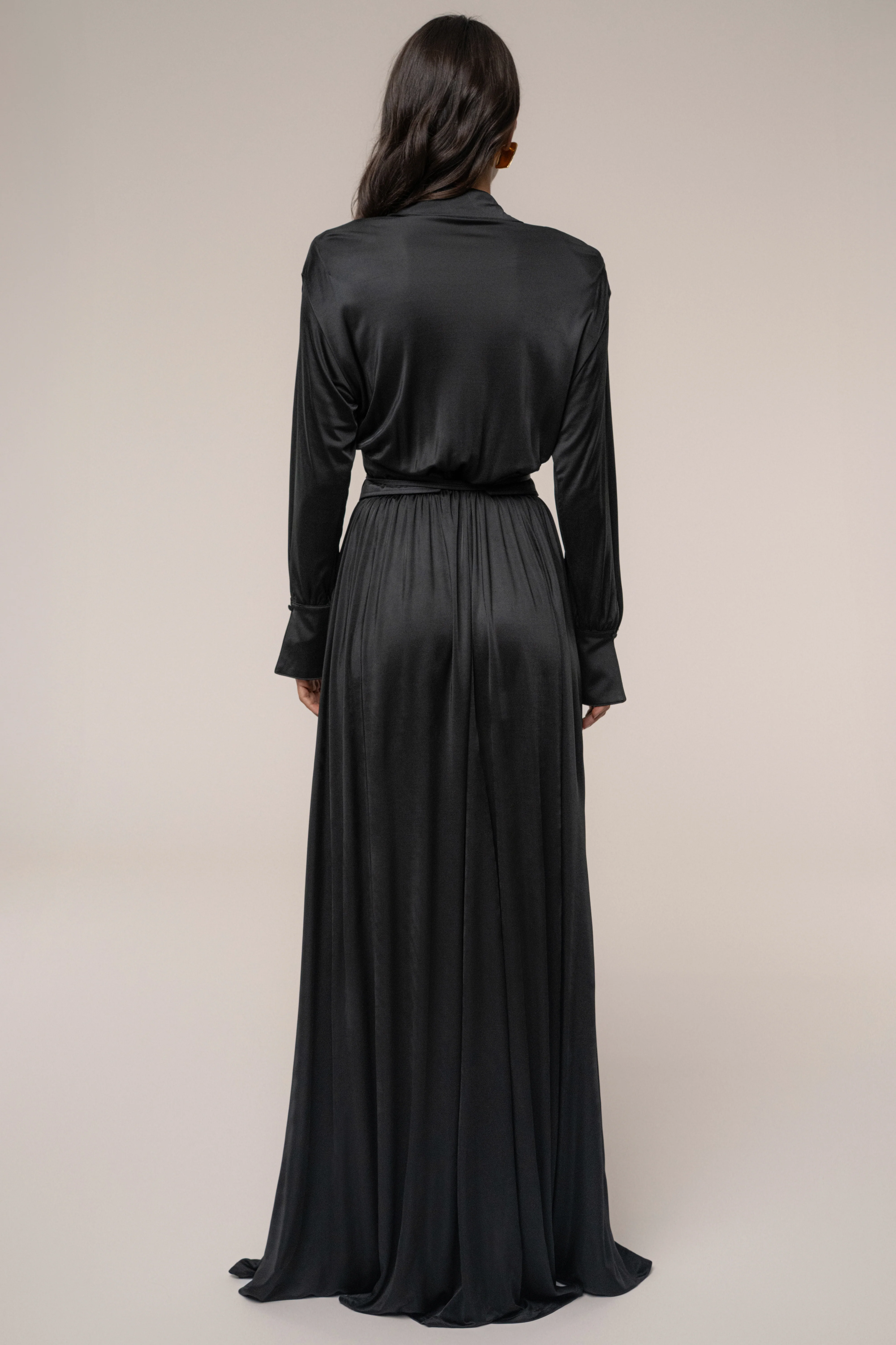 Black High Line Collar Maxi Dress - Image 8