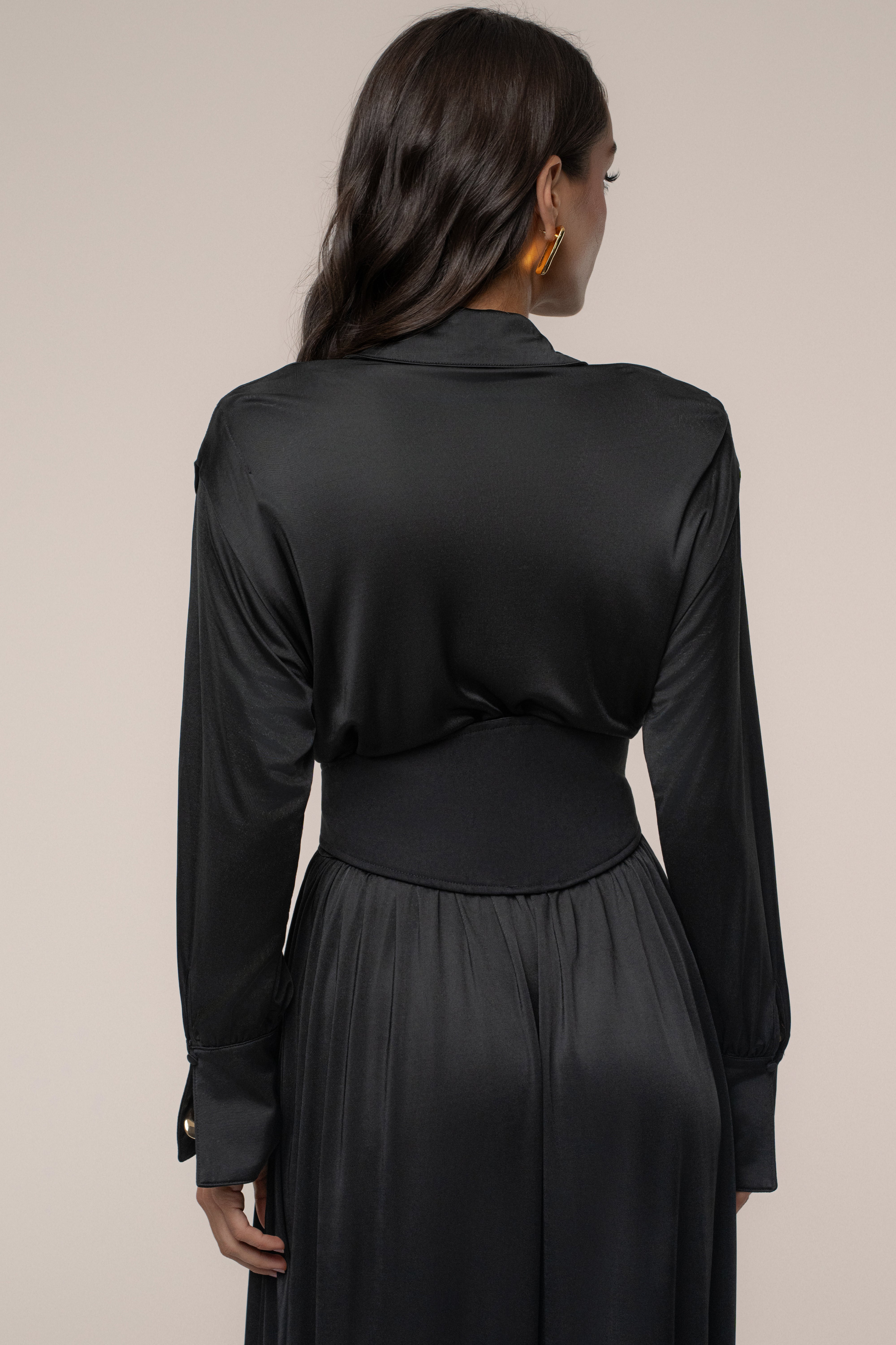 Black High Line Collar Maxi Dress - Image 9