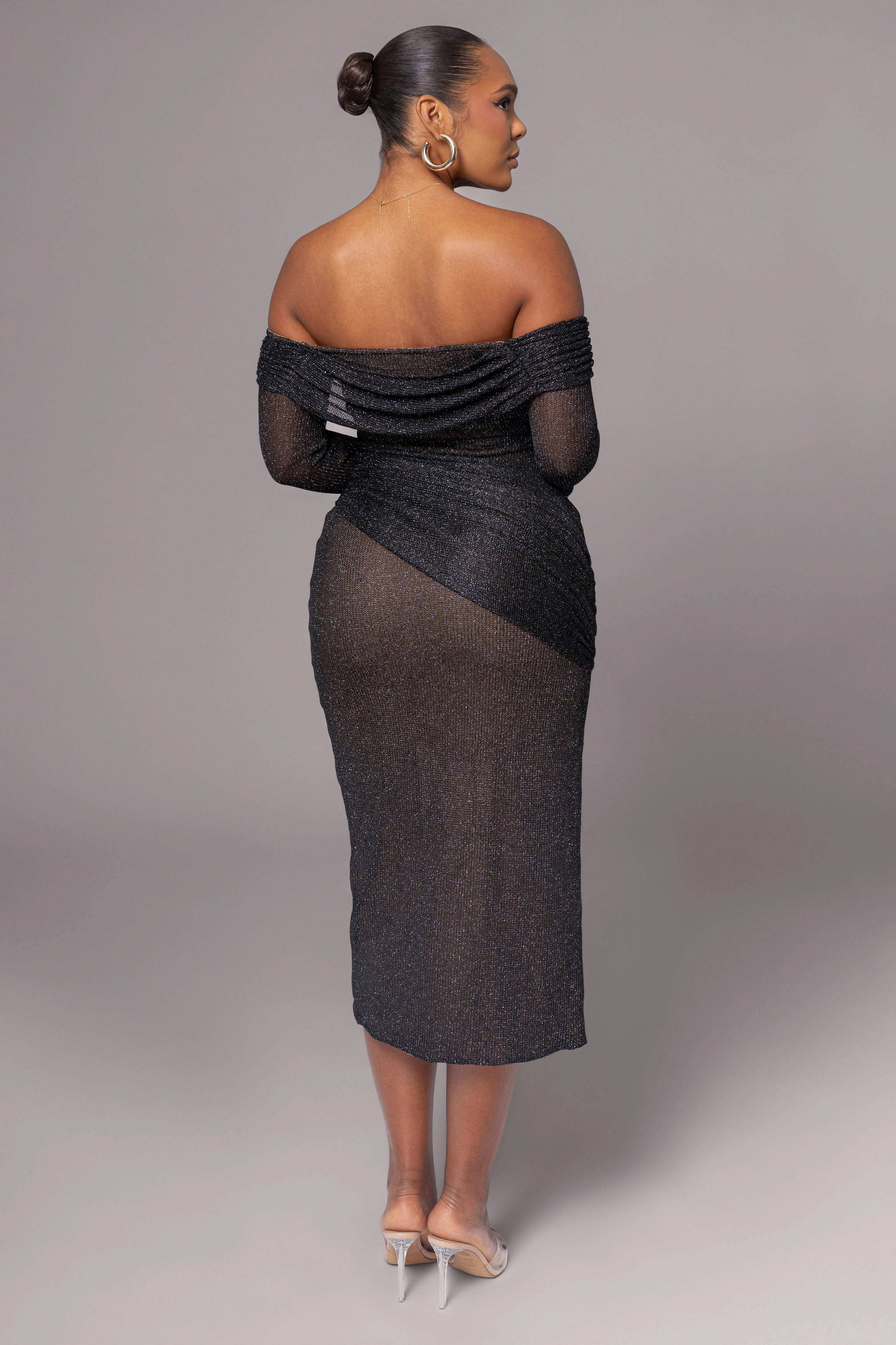 Black Island Elegance Drape Dress - Image 13
