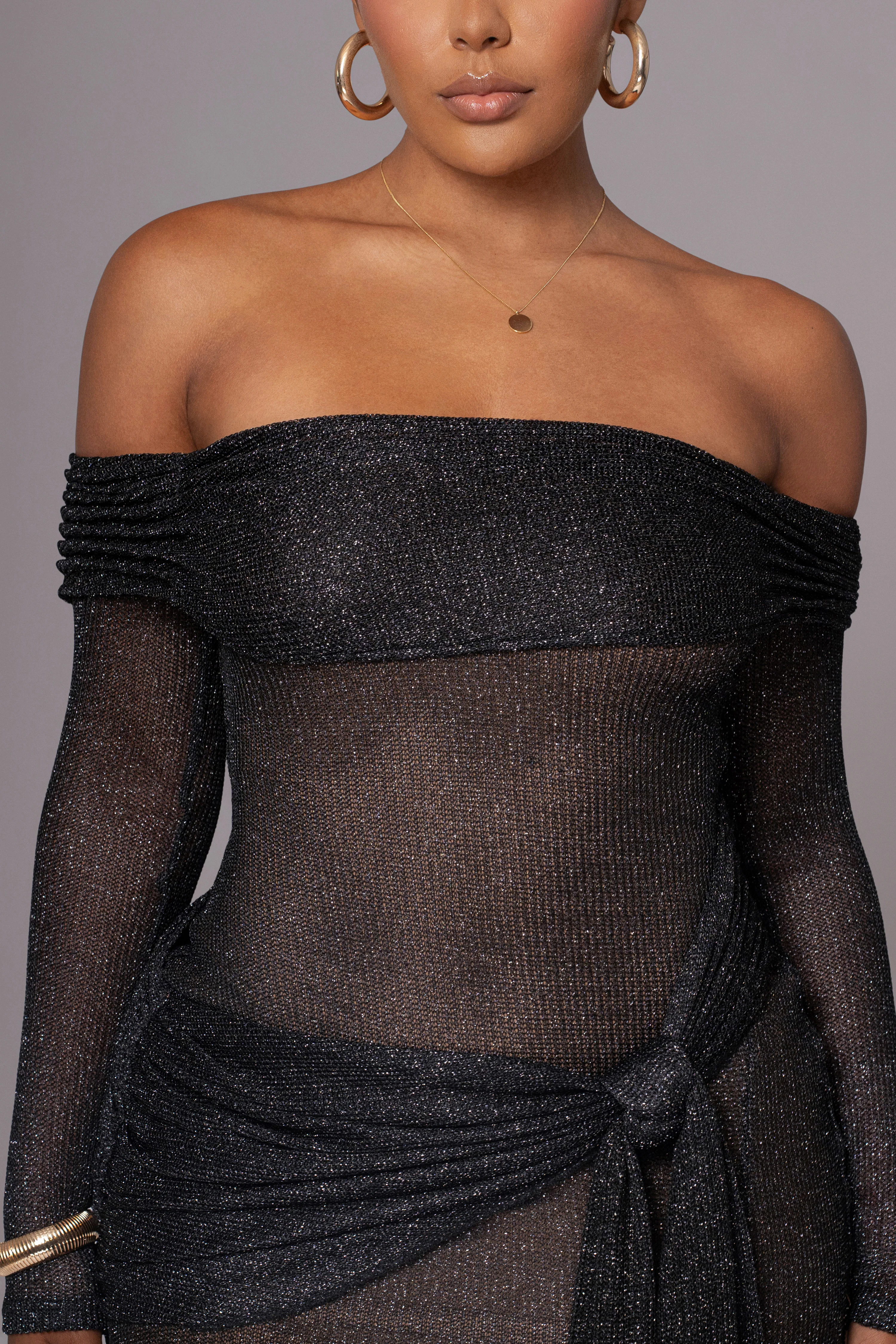 Black Island Elegance Drape Dress - Image 16