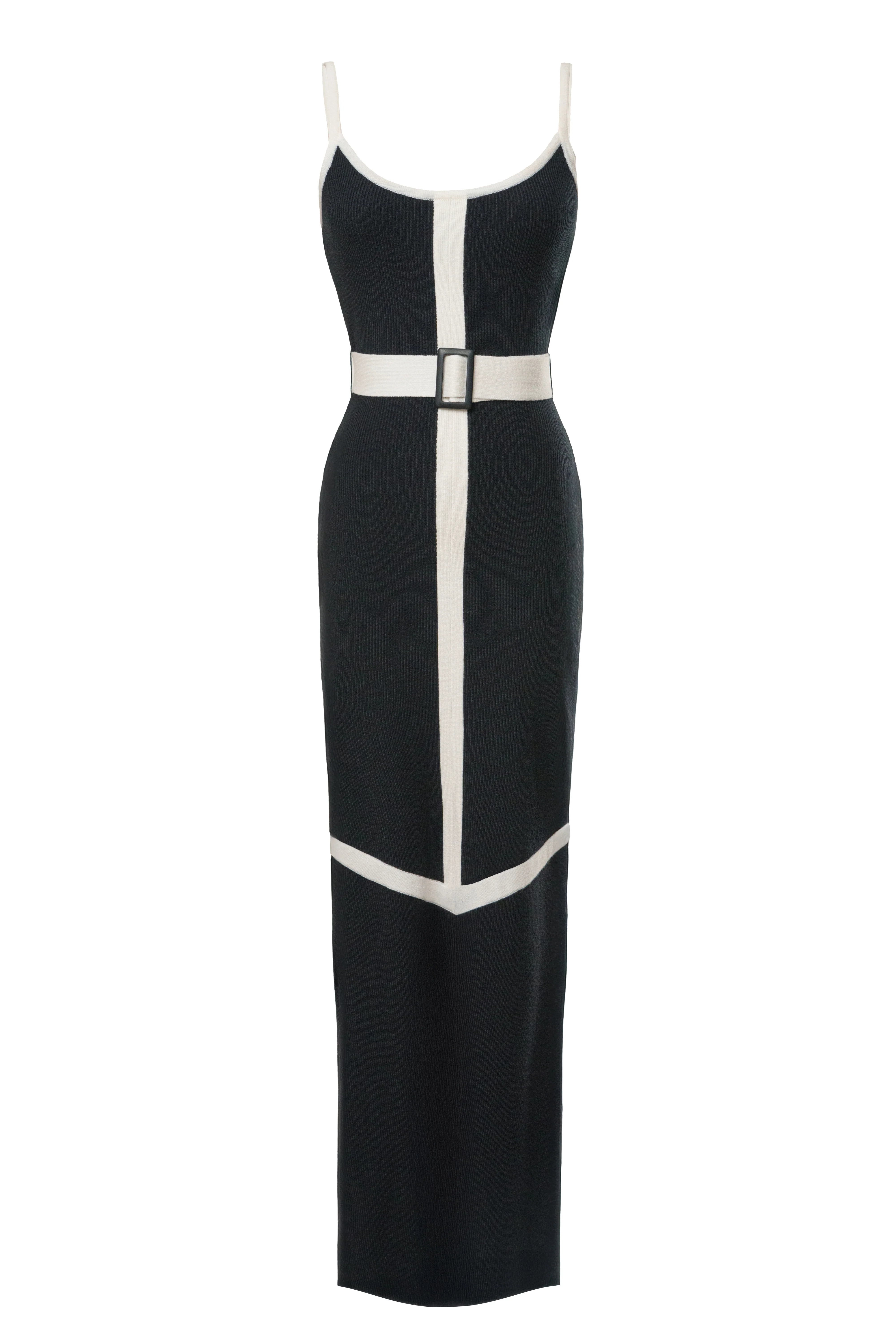 Black/Ivory Belted Cami Maxi Dress - Image 3