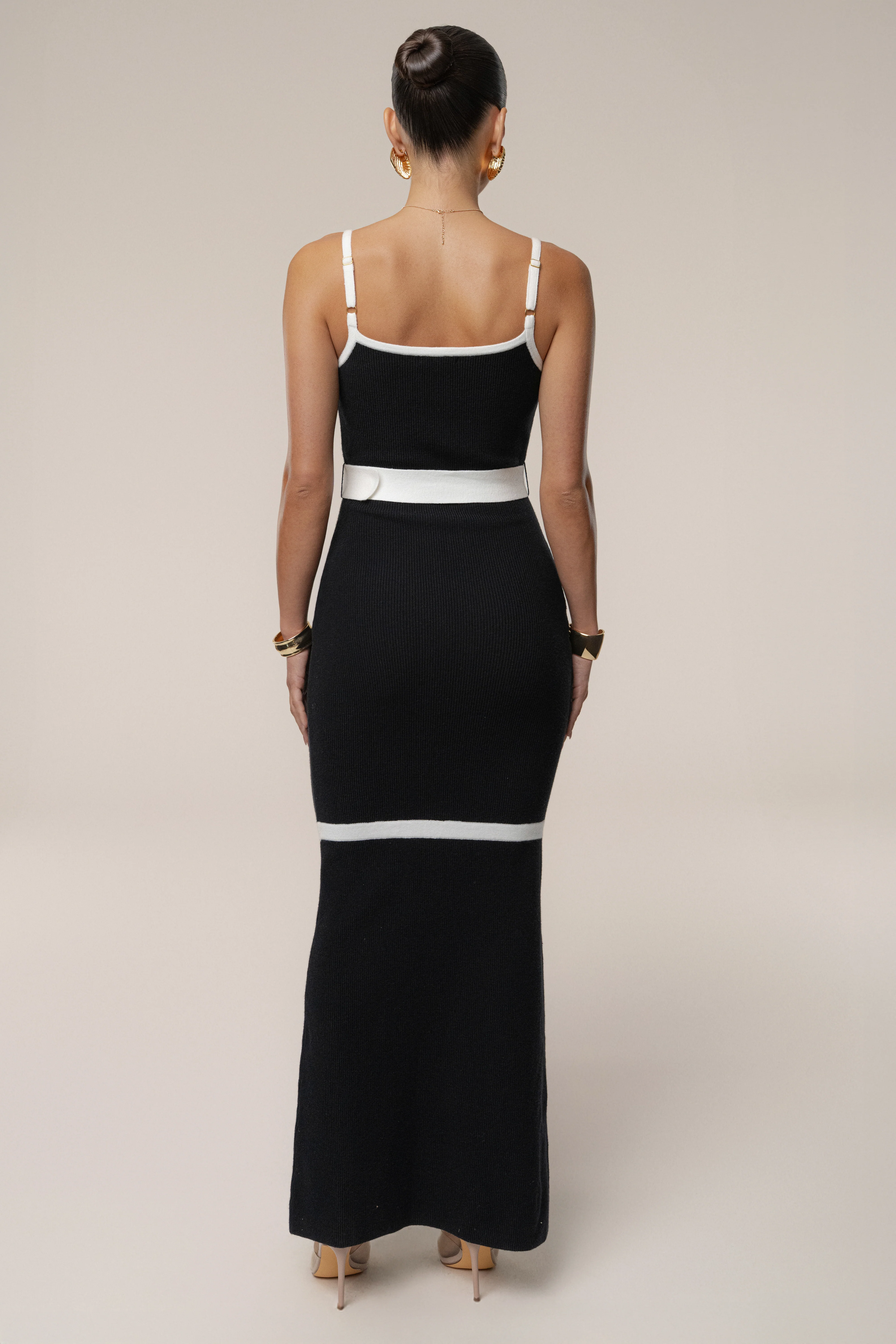 Black/Ivory Belted Cami Maxi Dress - Image 9