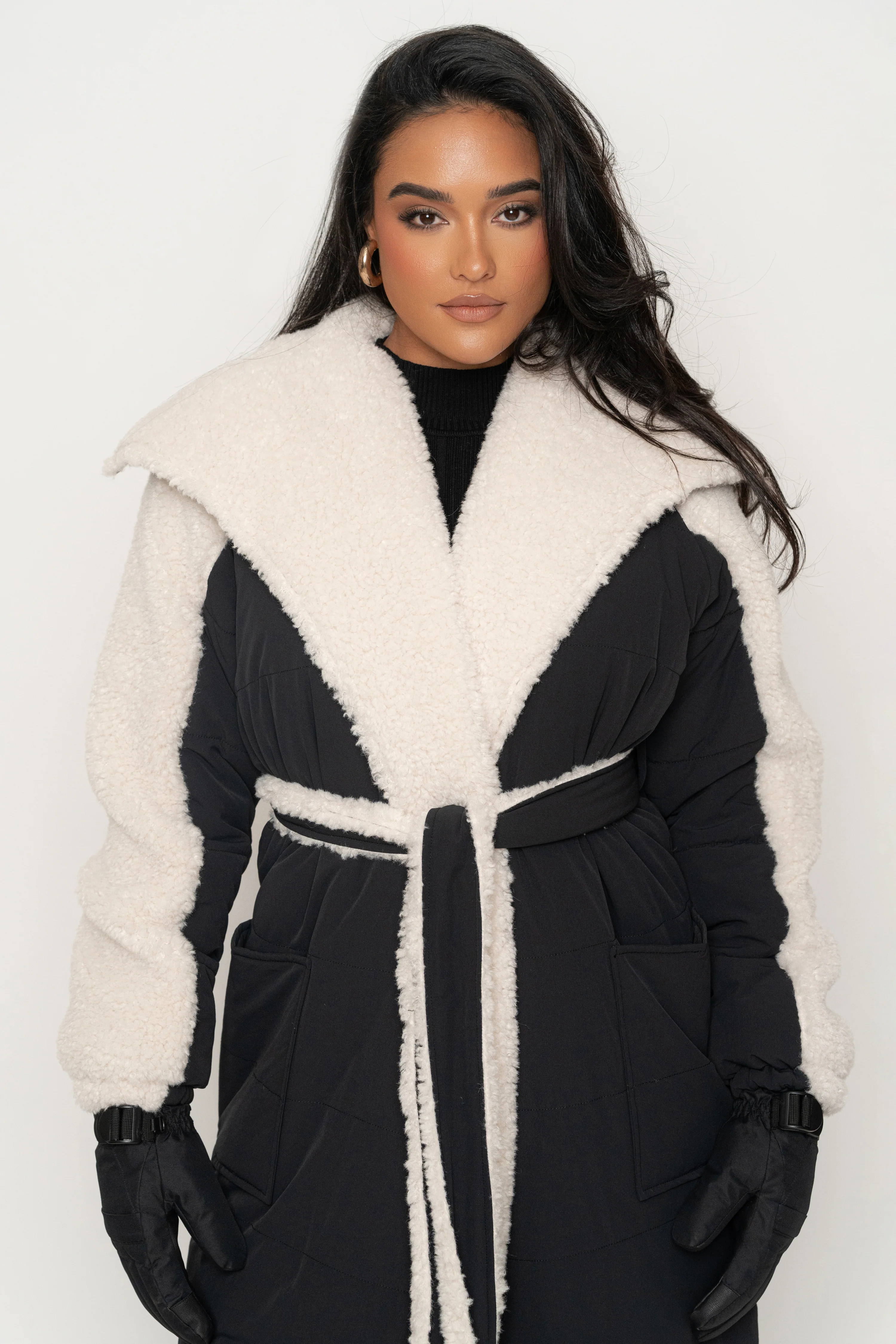 Black/Ivory Contrast Sherpa Coat - Image 10