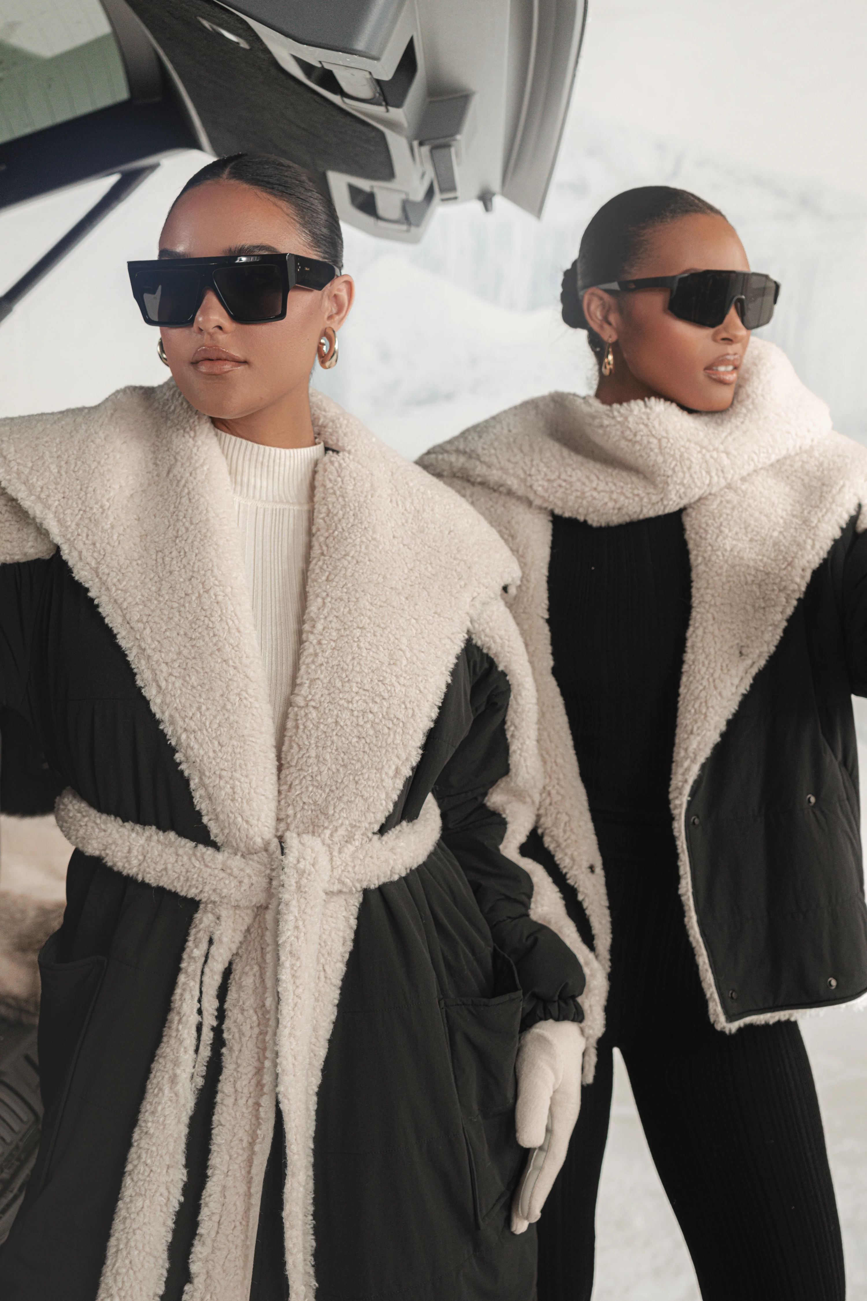 Black/Ivory Contrast Sherpa Coat - Image 4