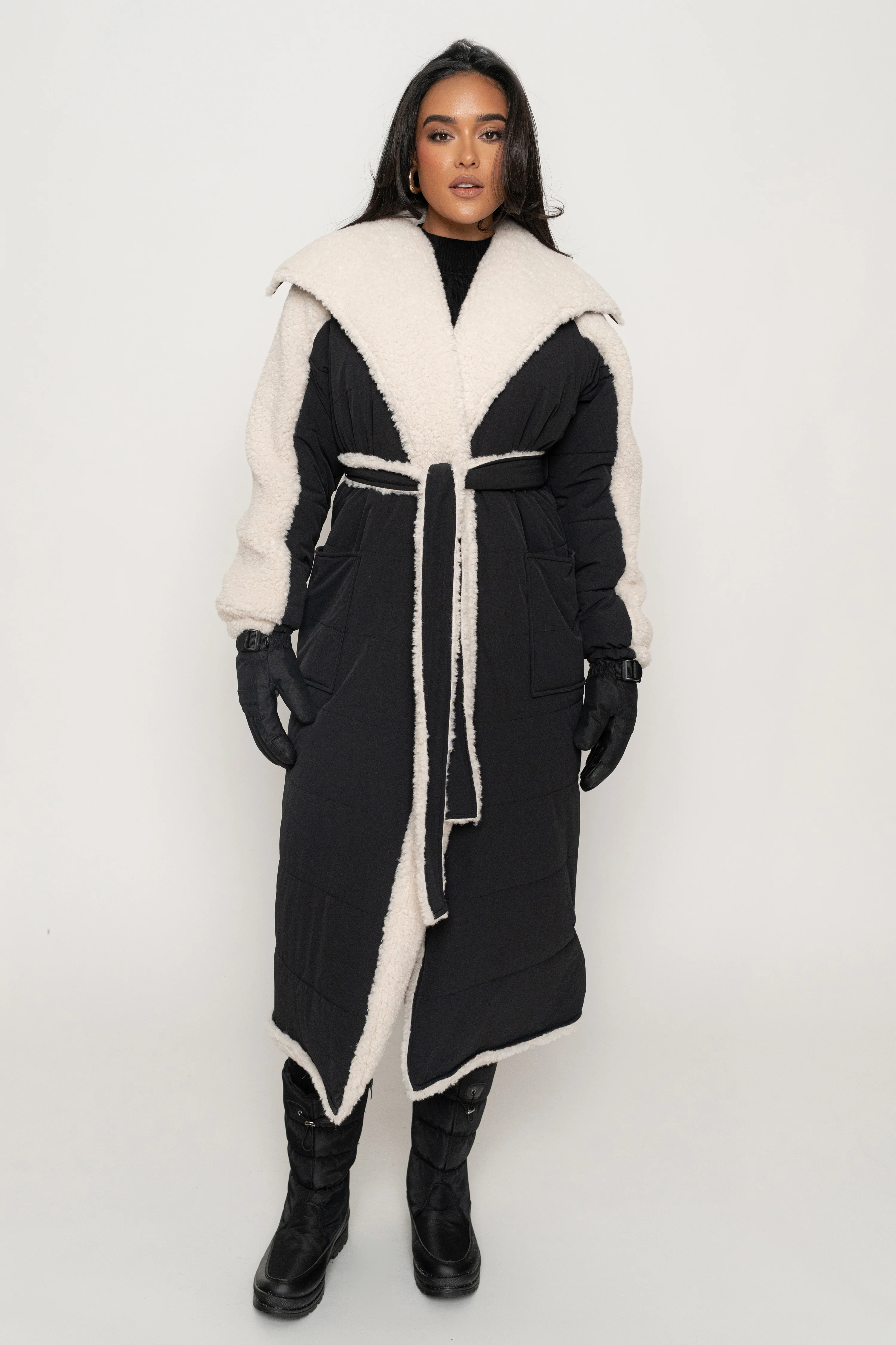 Black/Ivory Contrast Sherpa Coat - Image 6