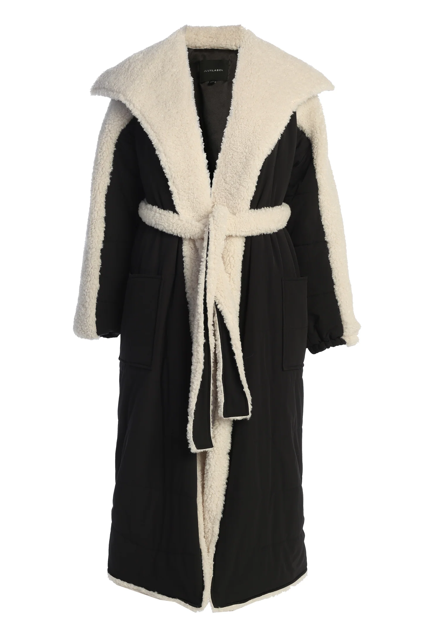 Black/Ivory Contrast Sherpa Coat - Image 9