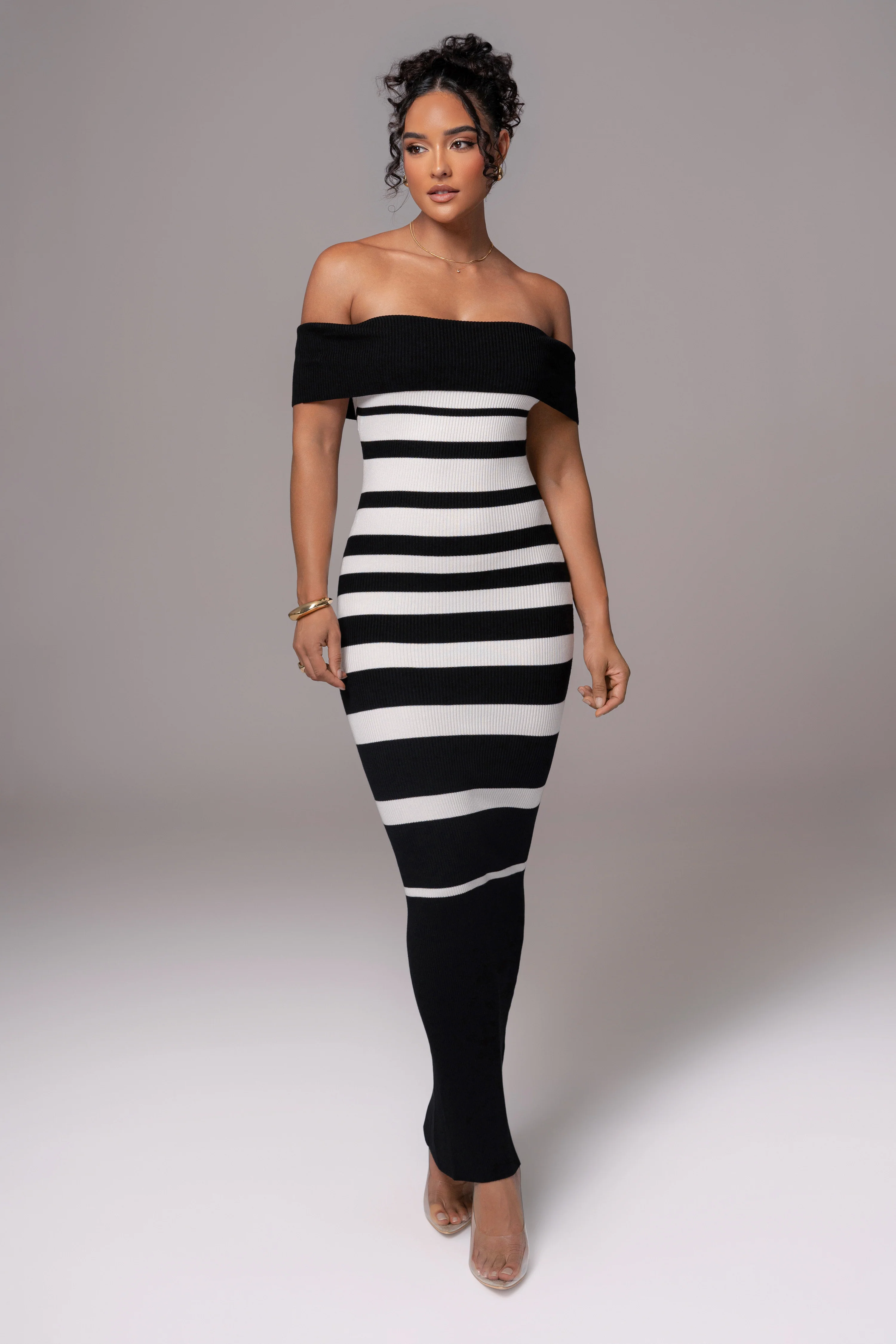 Black/Ivory Striped Custom  Maxi Dress - Image 3