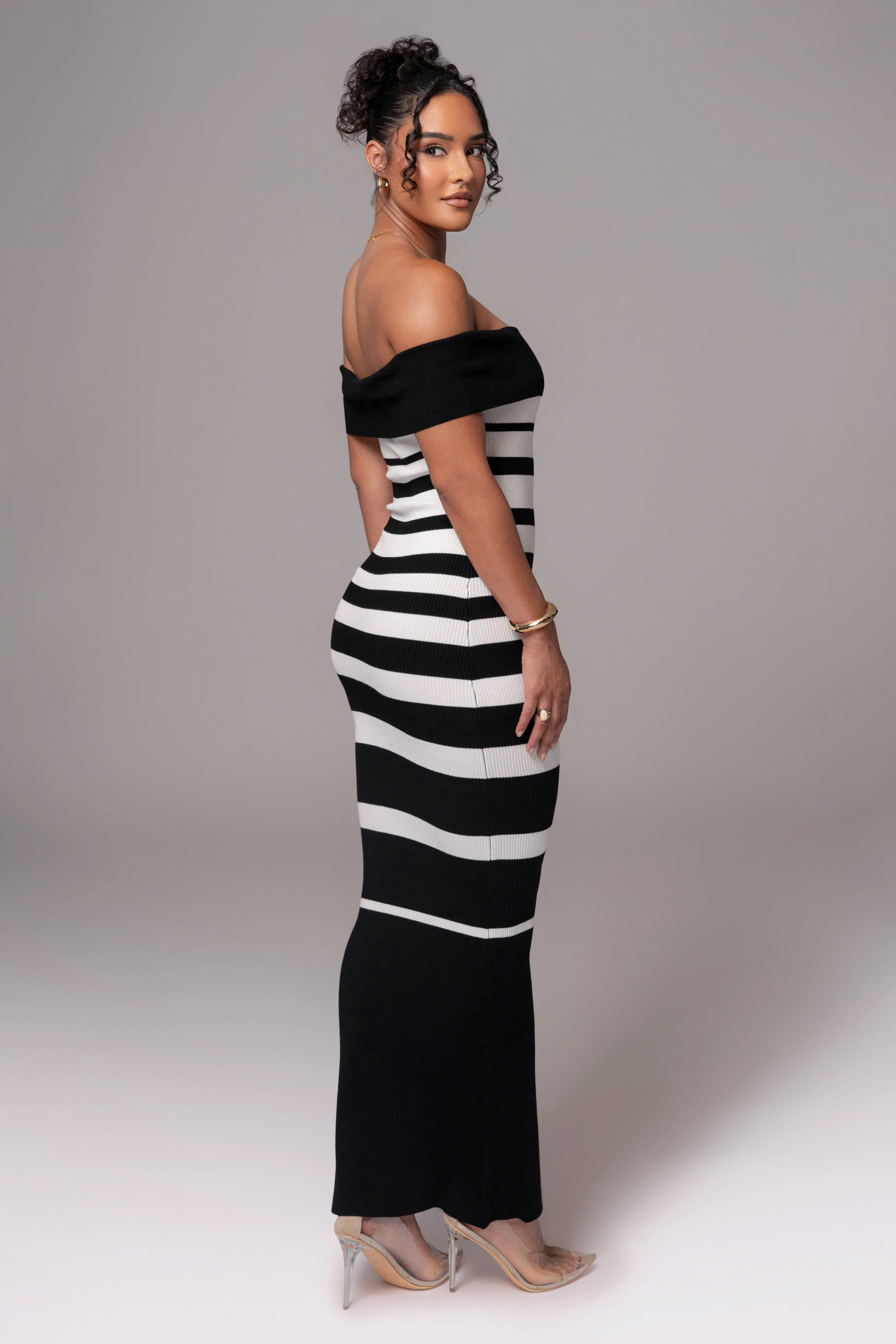 Black/Ivory Striped Custom  Maxi Dress - Image 5