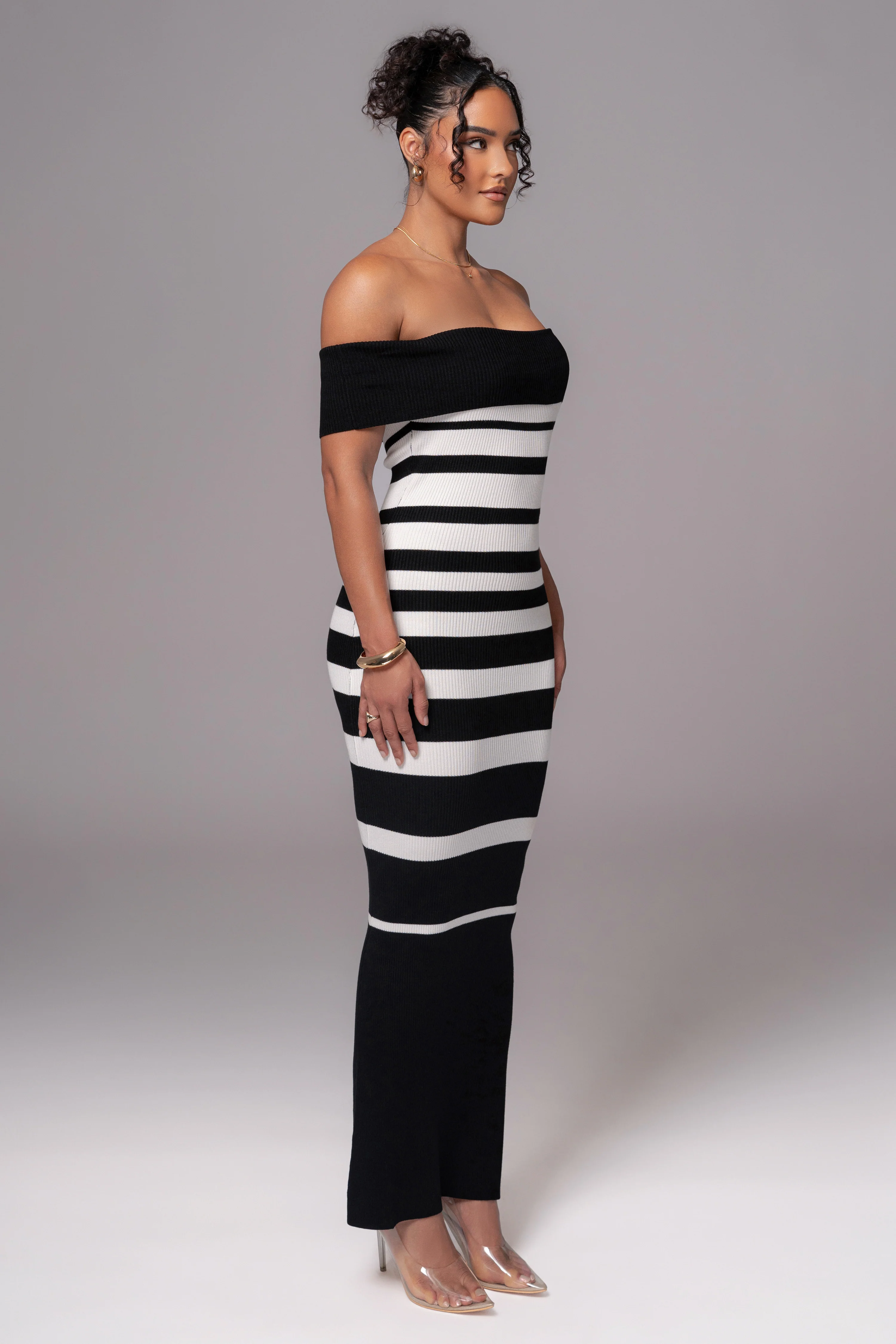 Black/Ivory Striped Custom  Maxi Dress - Image 7