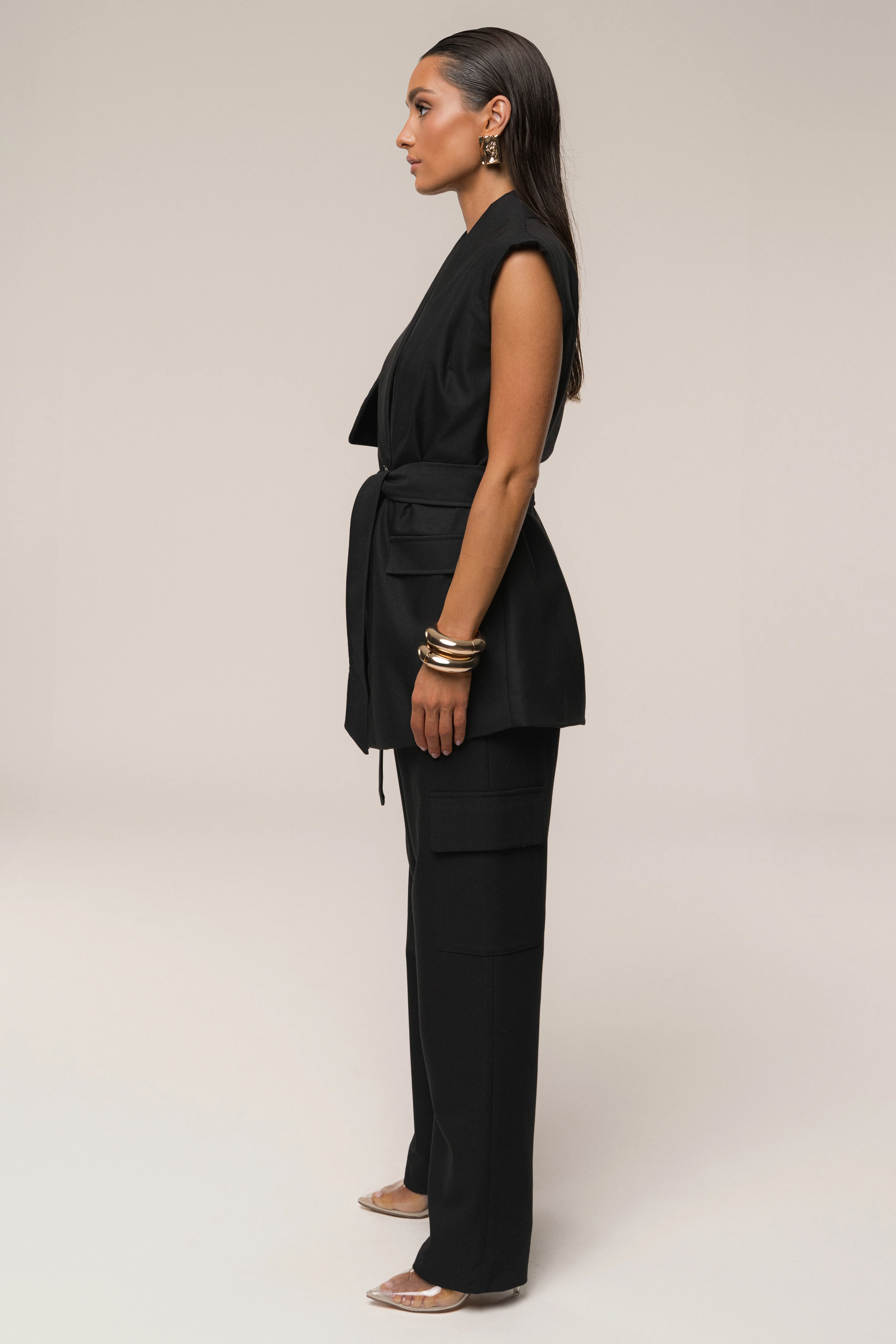 Black Jeanie Belted Vest - Image 13