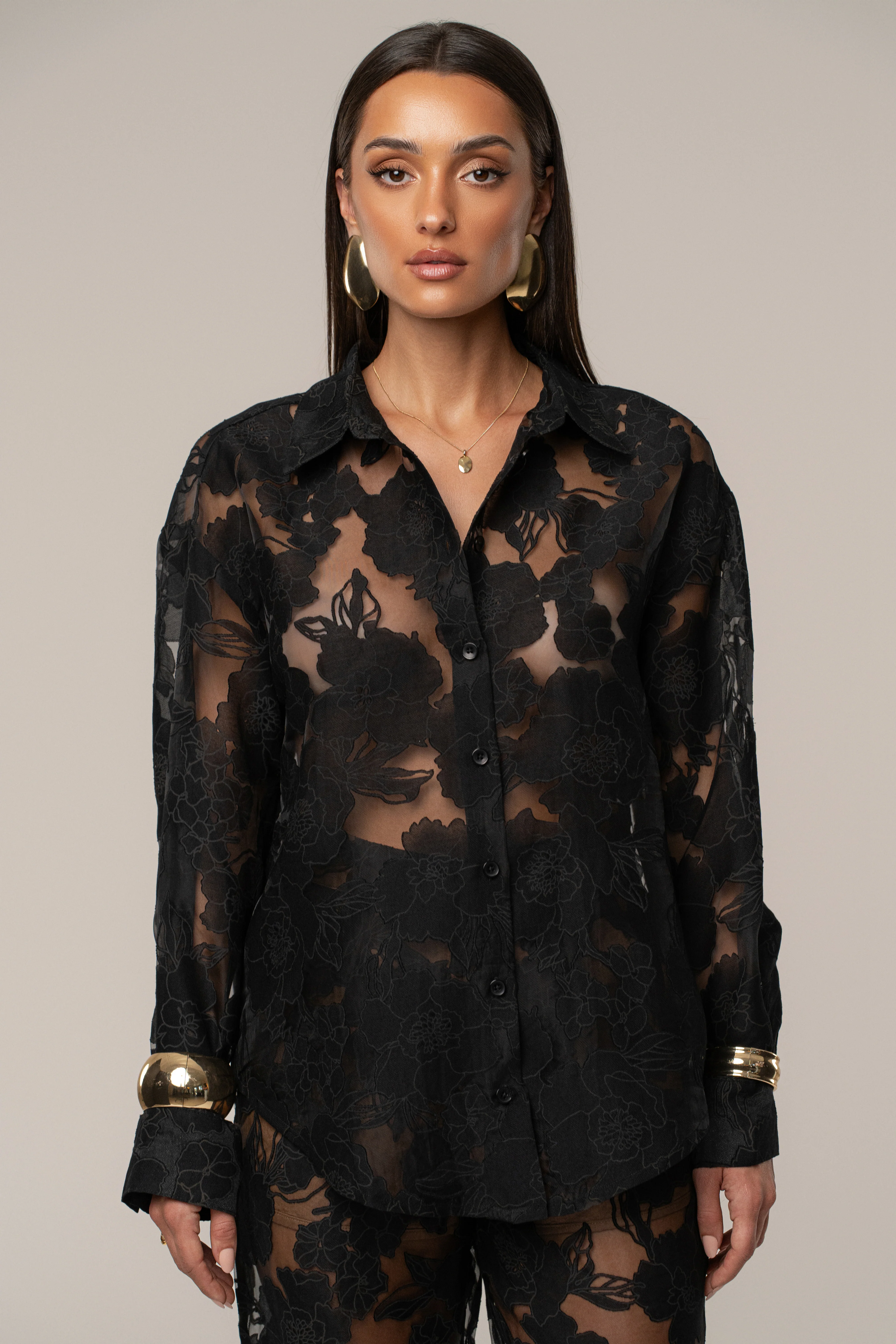 PRE-ORDER Black Organza Floral Blouse - Image 5