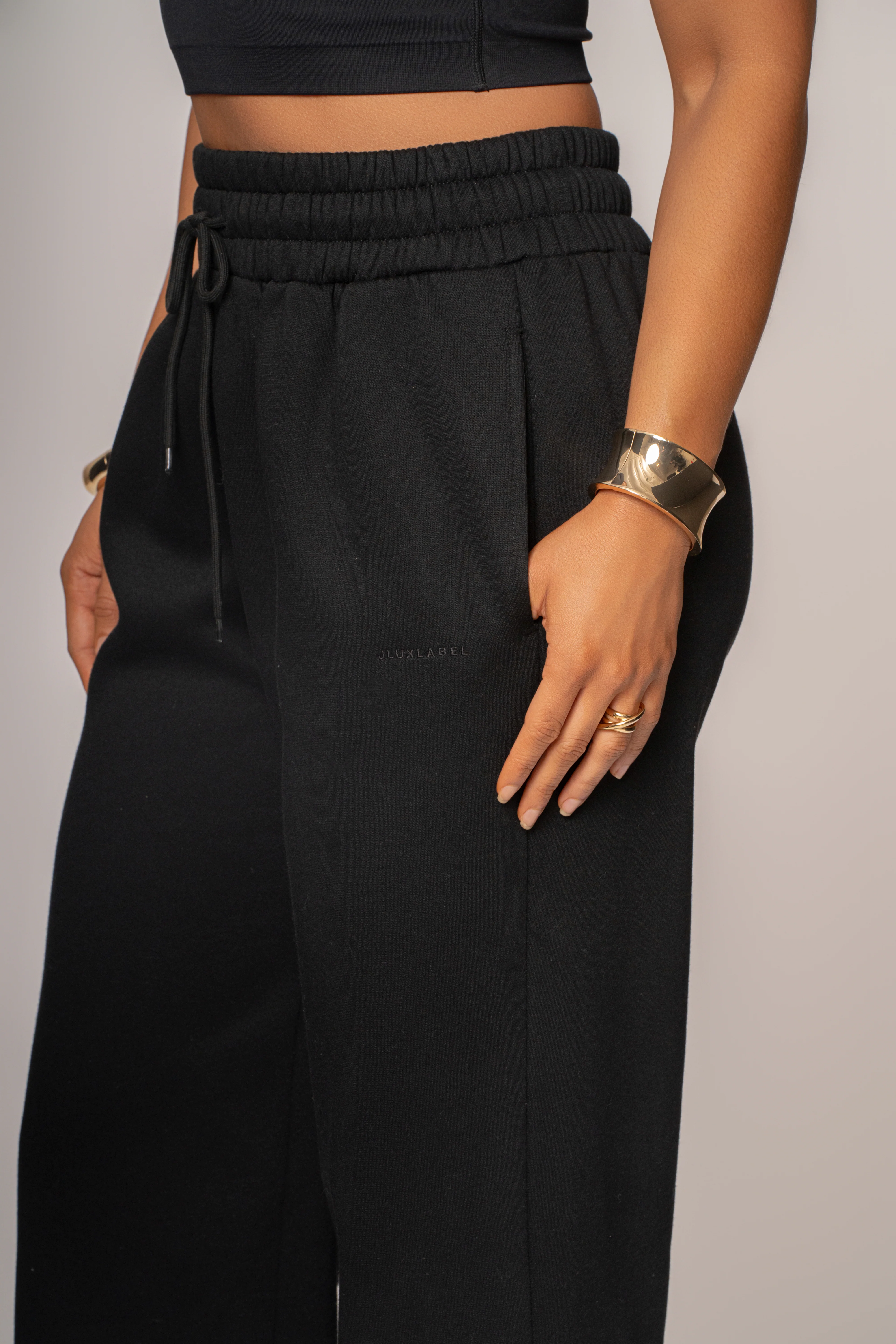 Black JLUXLABEL Logo Fleece Pants - Image 5