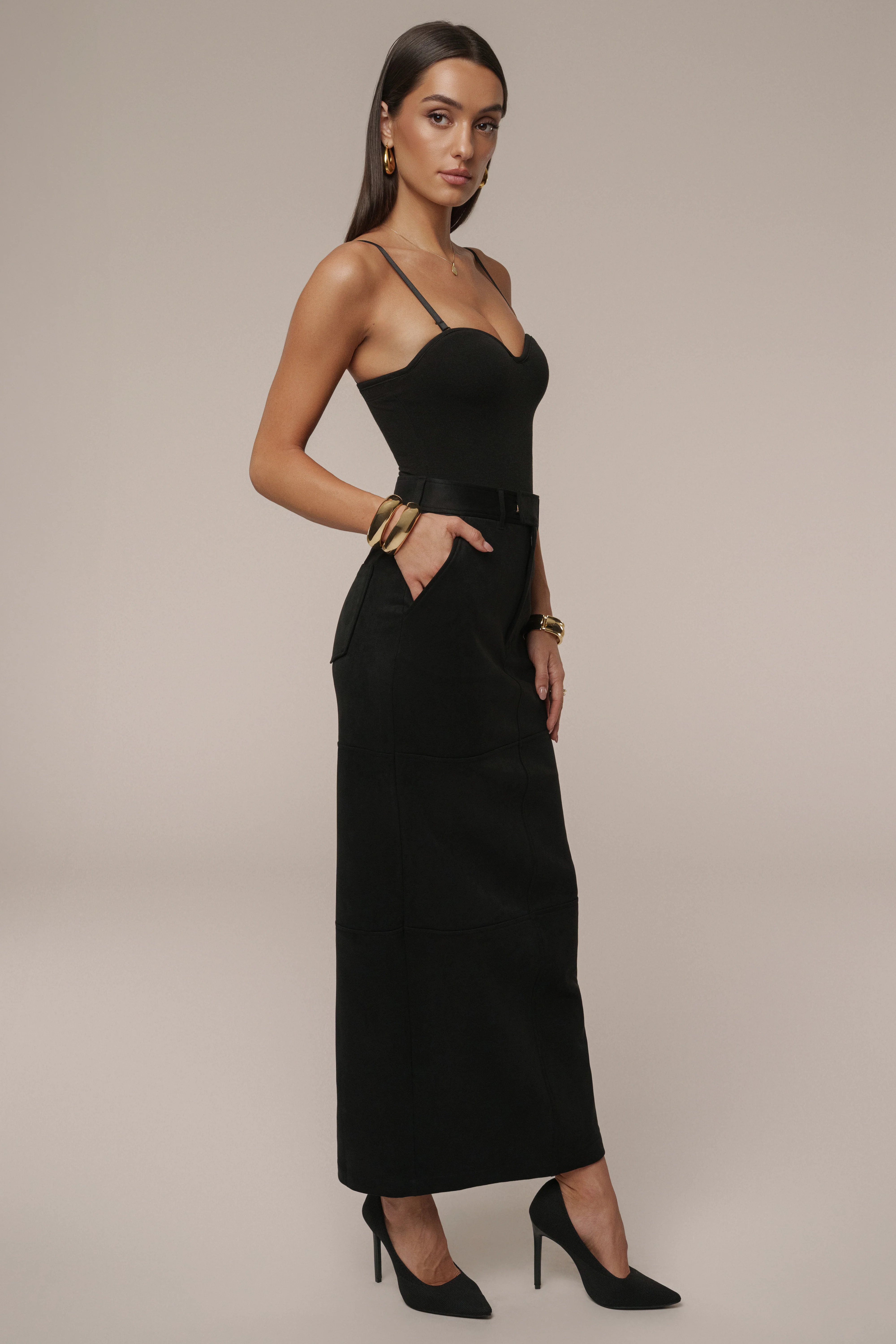 Black Joy Suede Maxi Skirt - Image 8