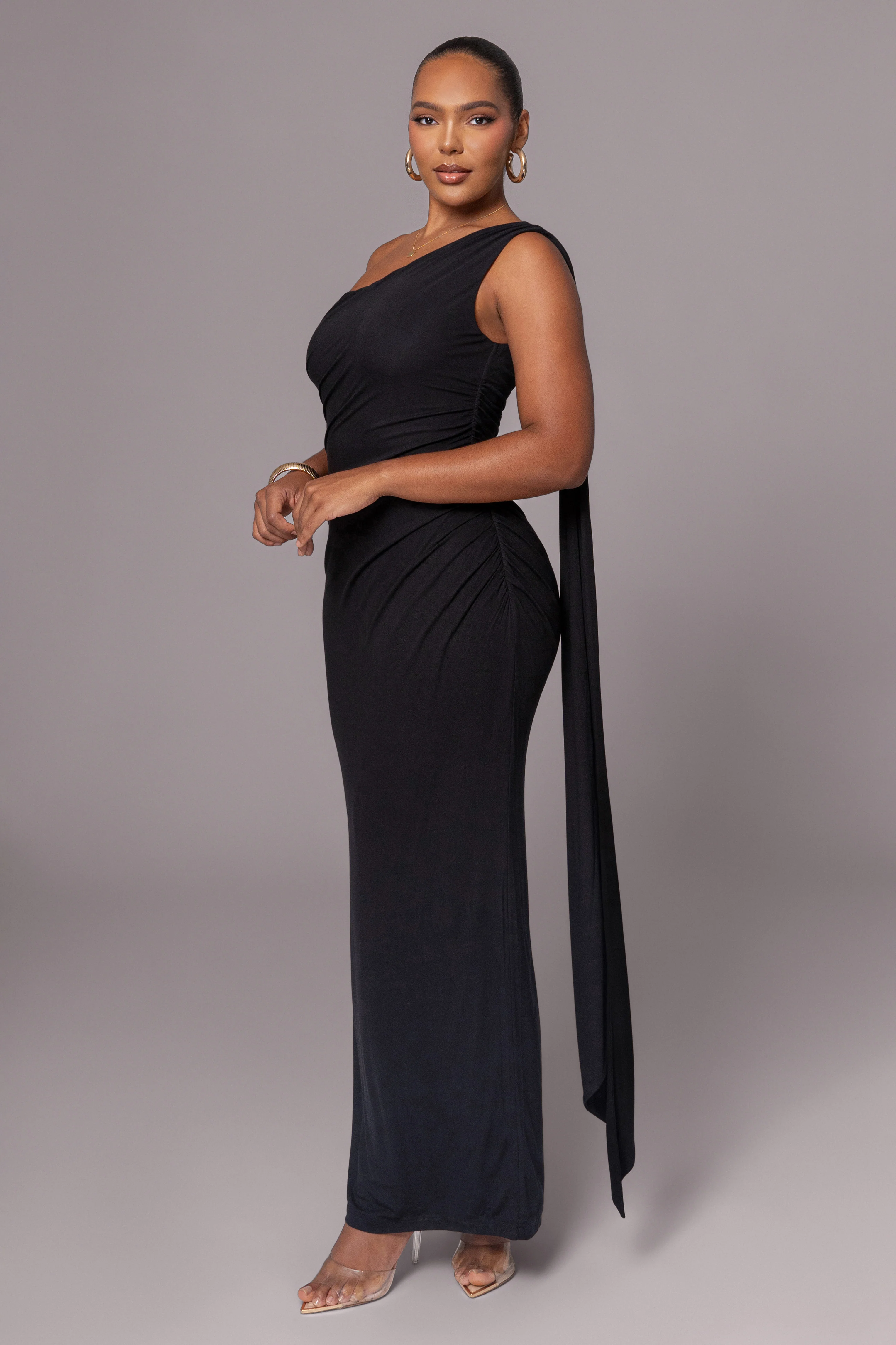 Black Kianna Drape Maxi Dress - Image 3
