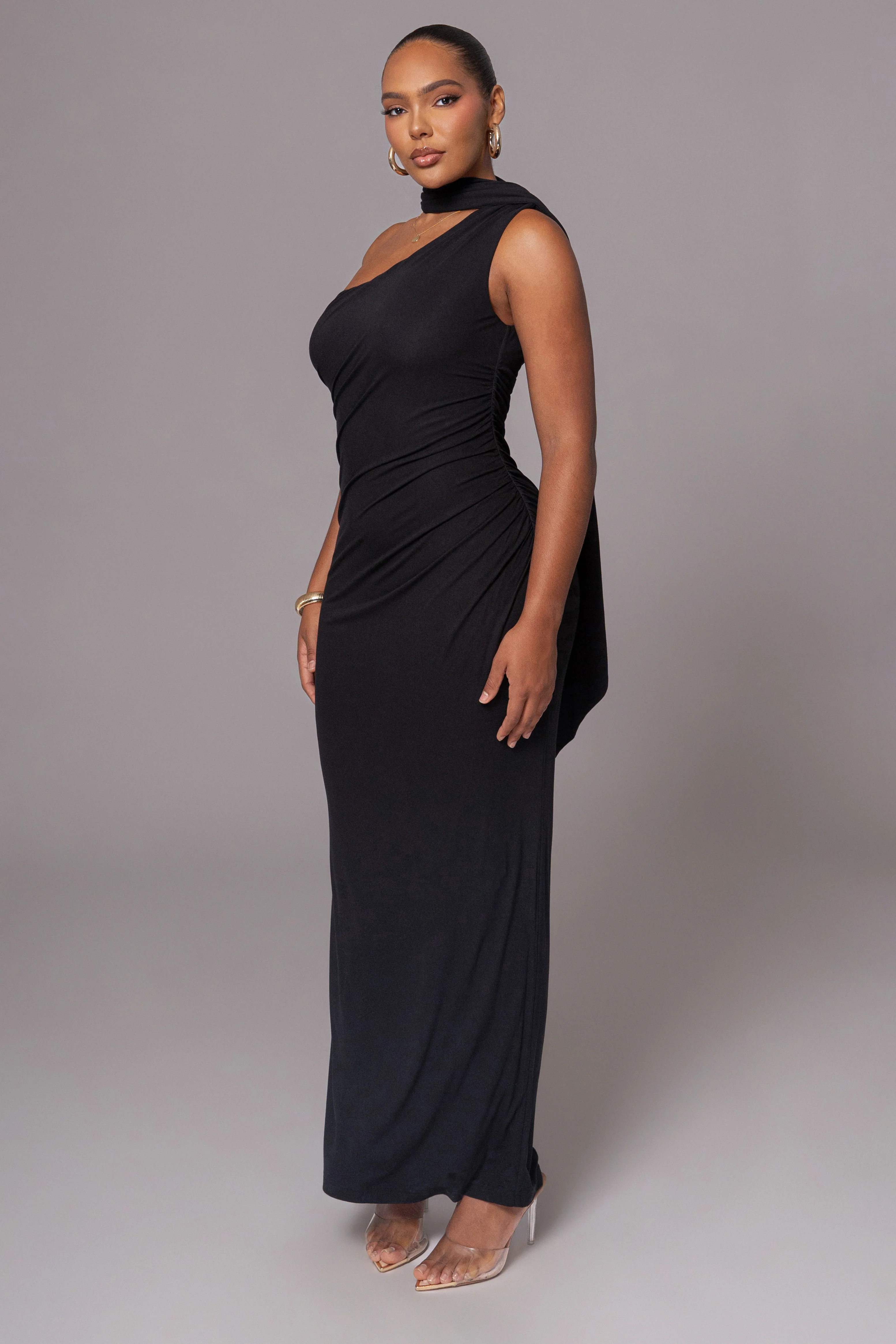 Black Kianna Drape Maxi Dress - Image 4