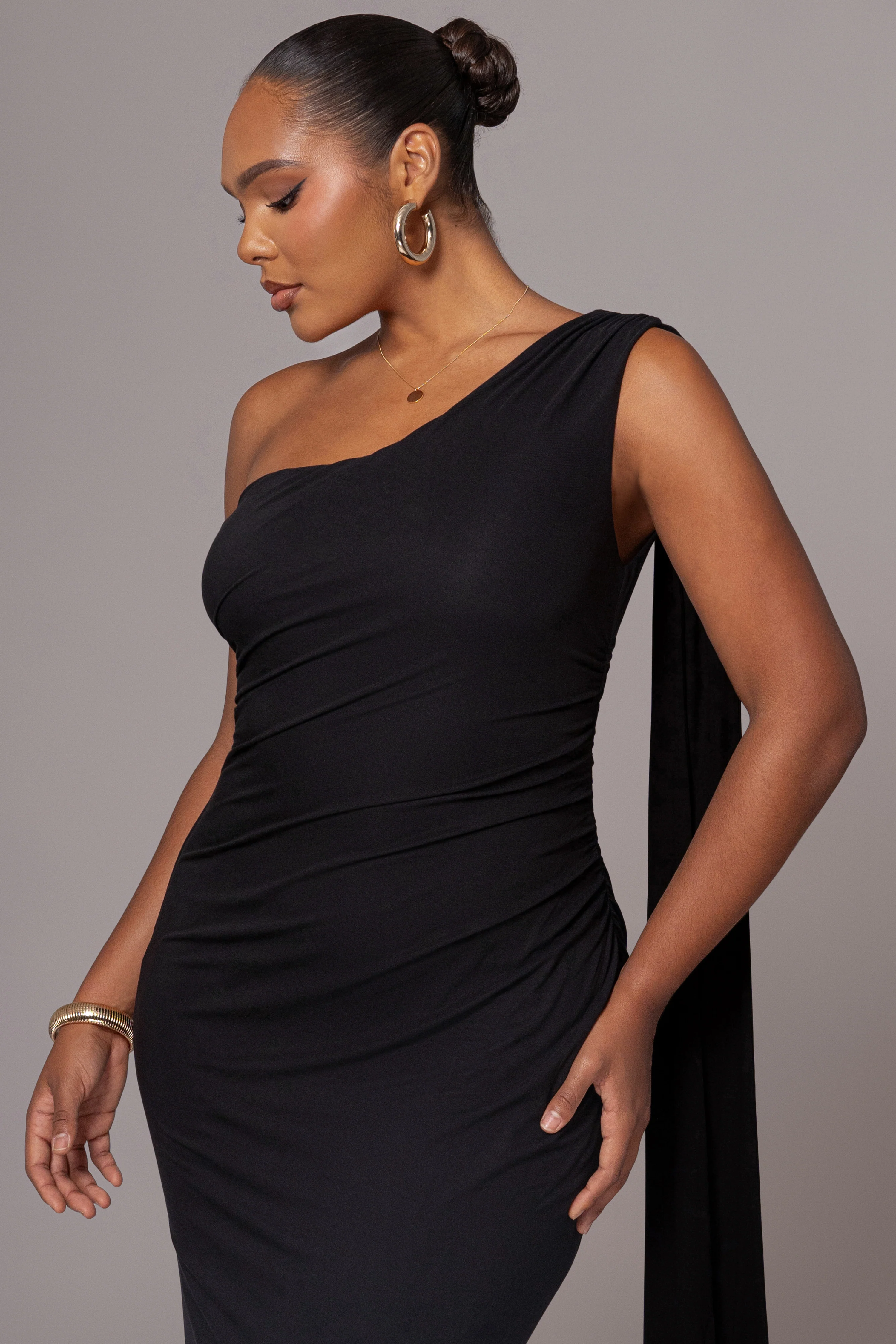 Black Kianna Drape Maxi Dress - Image 5