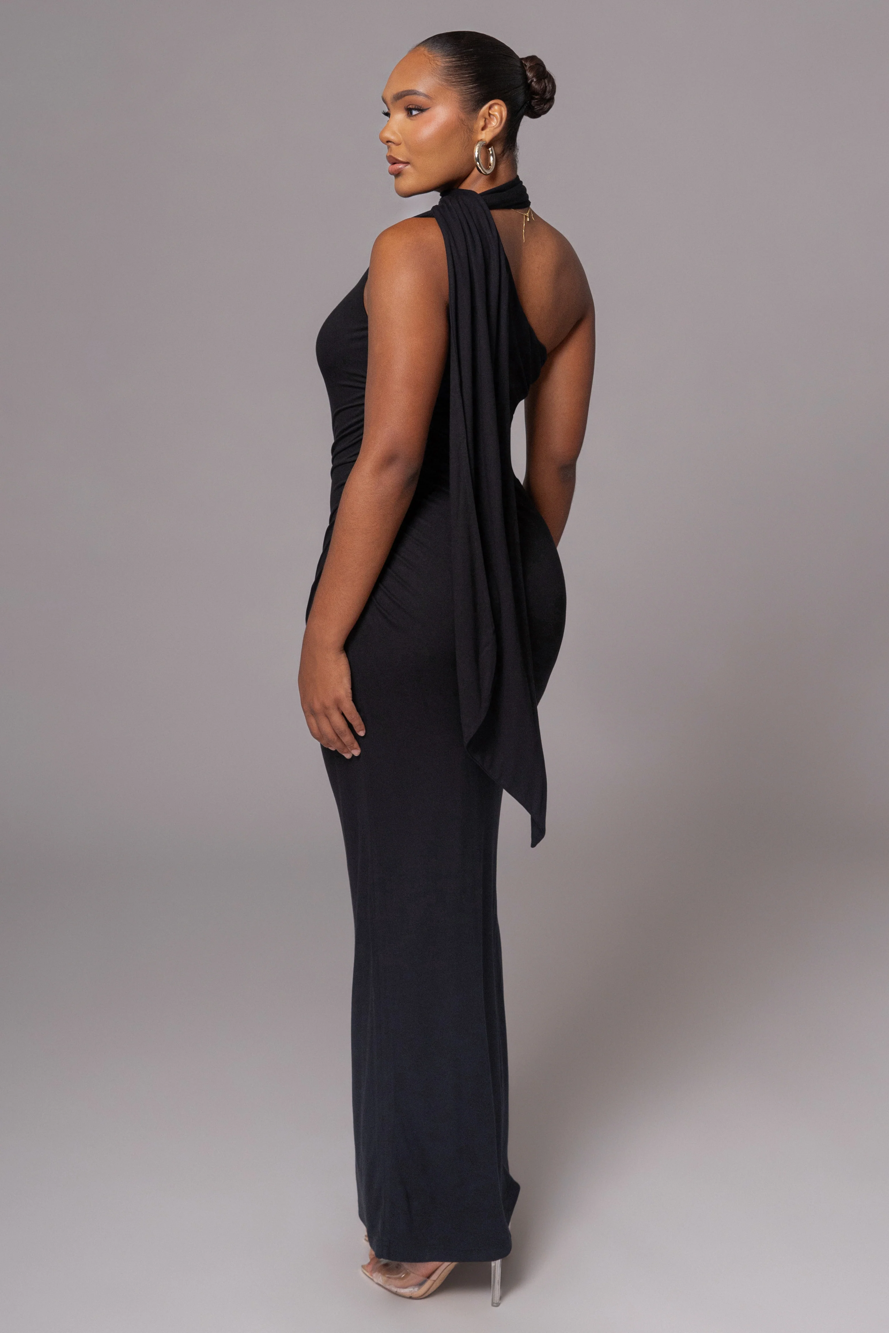 Black Kianna Drape Maxi Dress - Image 6