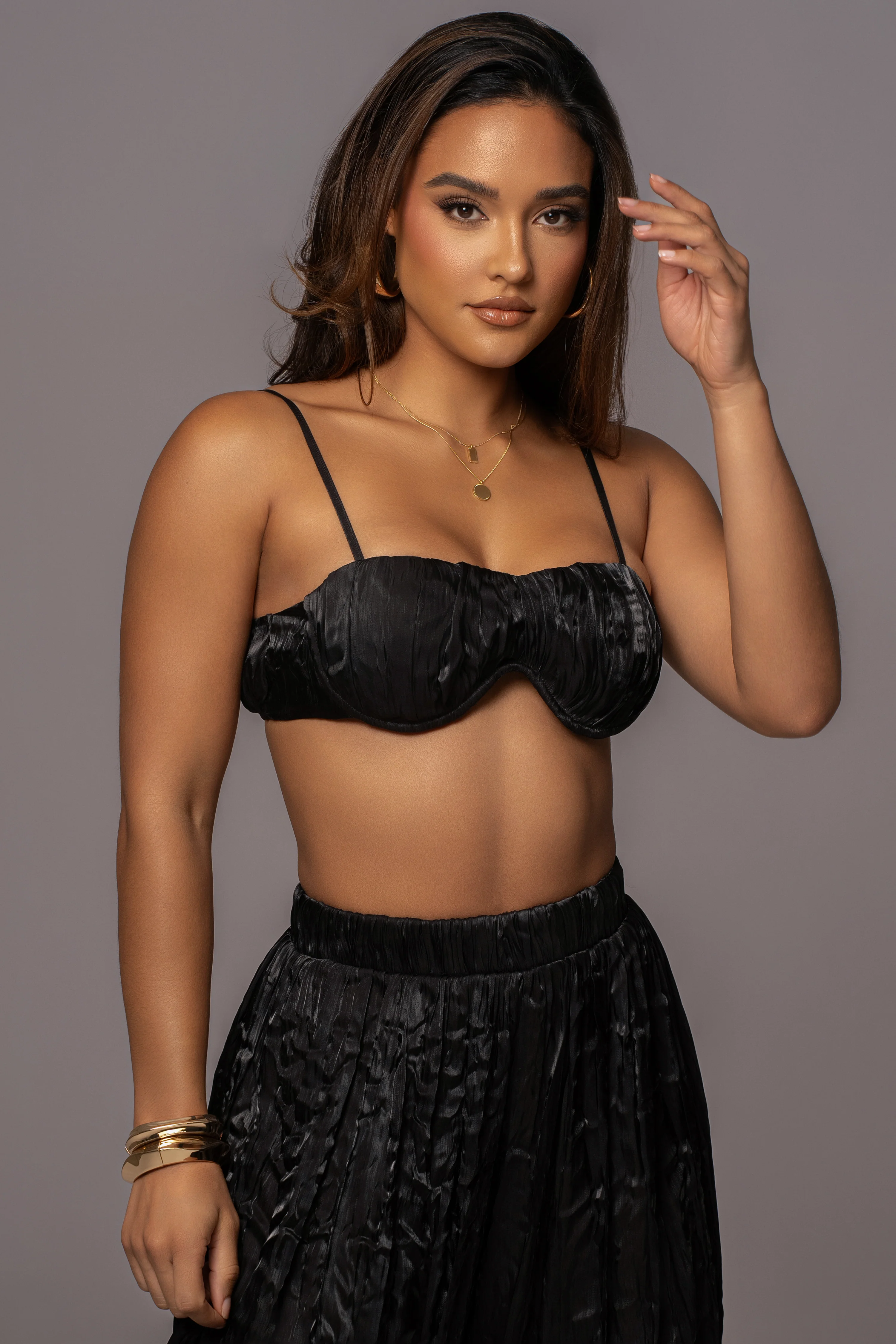 Black Let's Get Away Satin Pant Set - Image 4