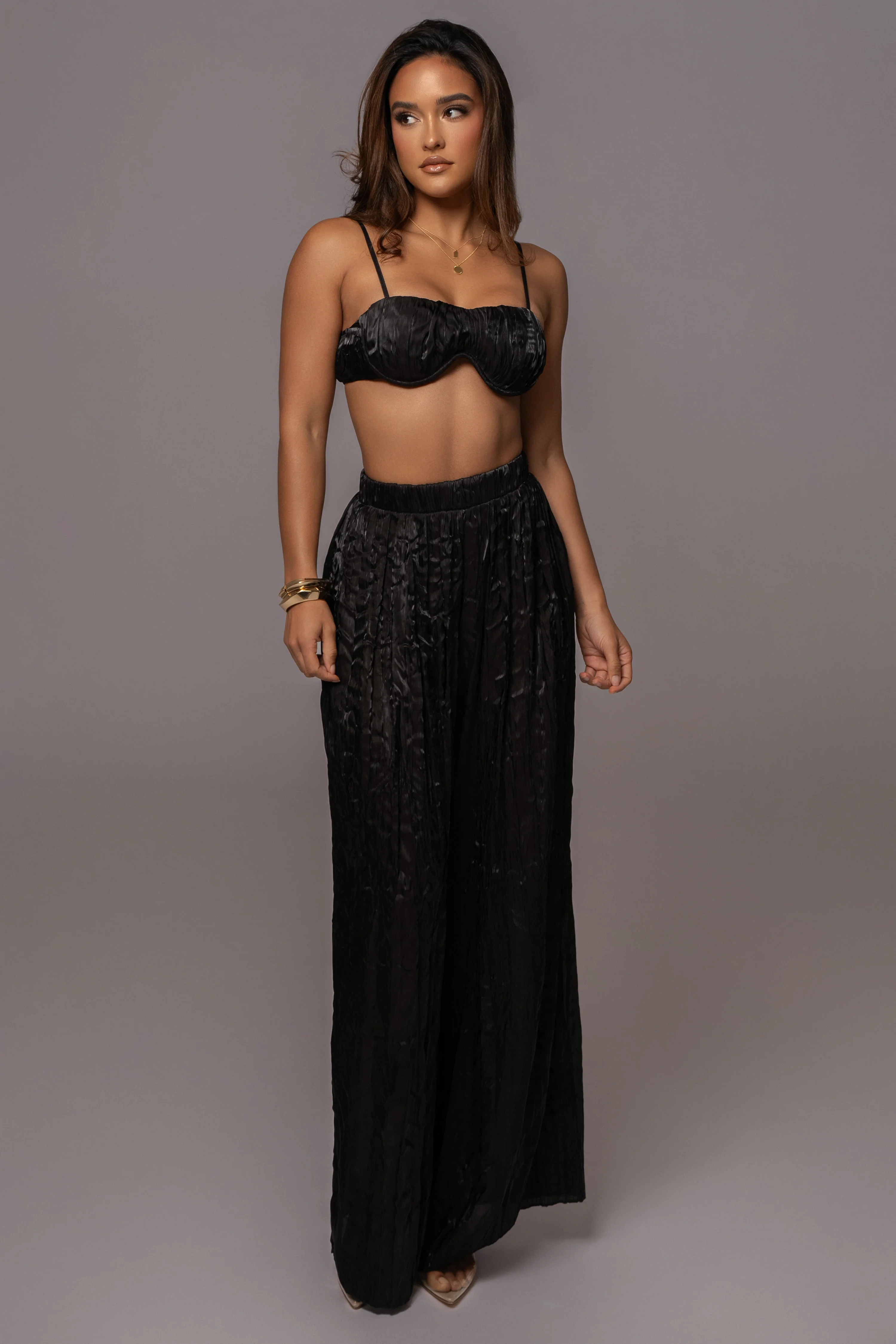 Black Let's Get Away Satin Pant Set - Image 7