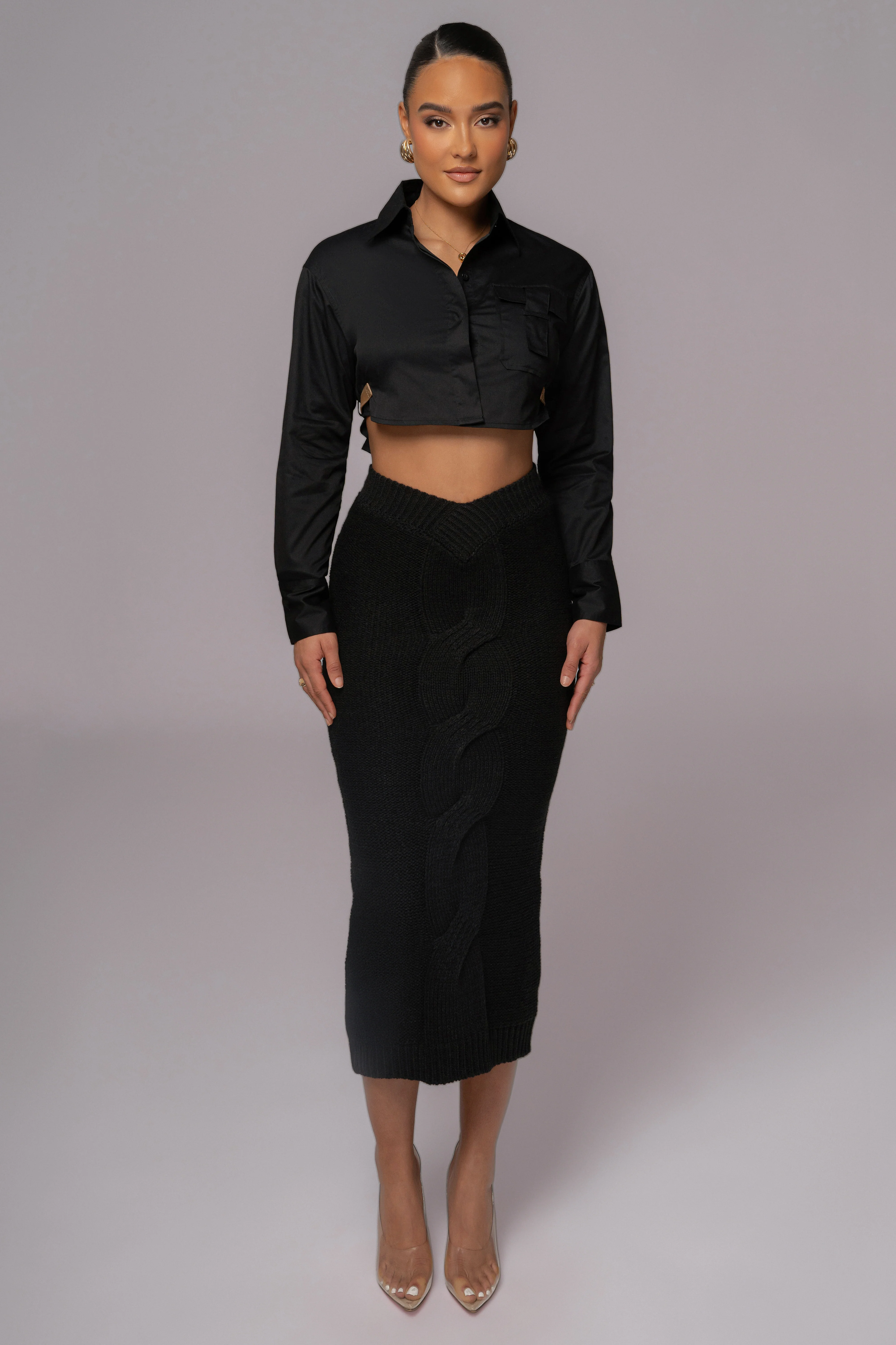 Black Merine Knit Midi Skirt - Image 3