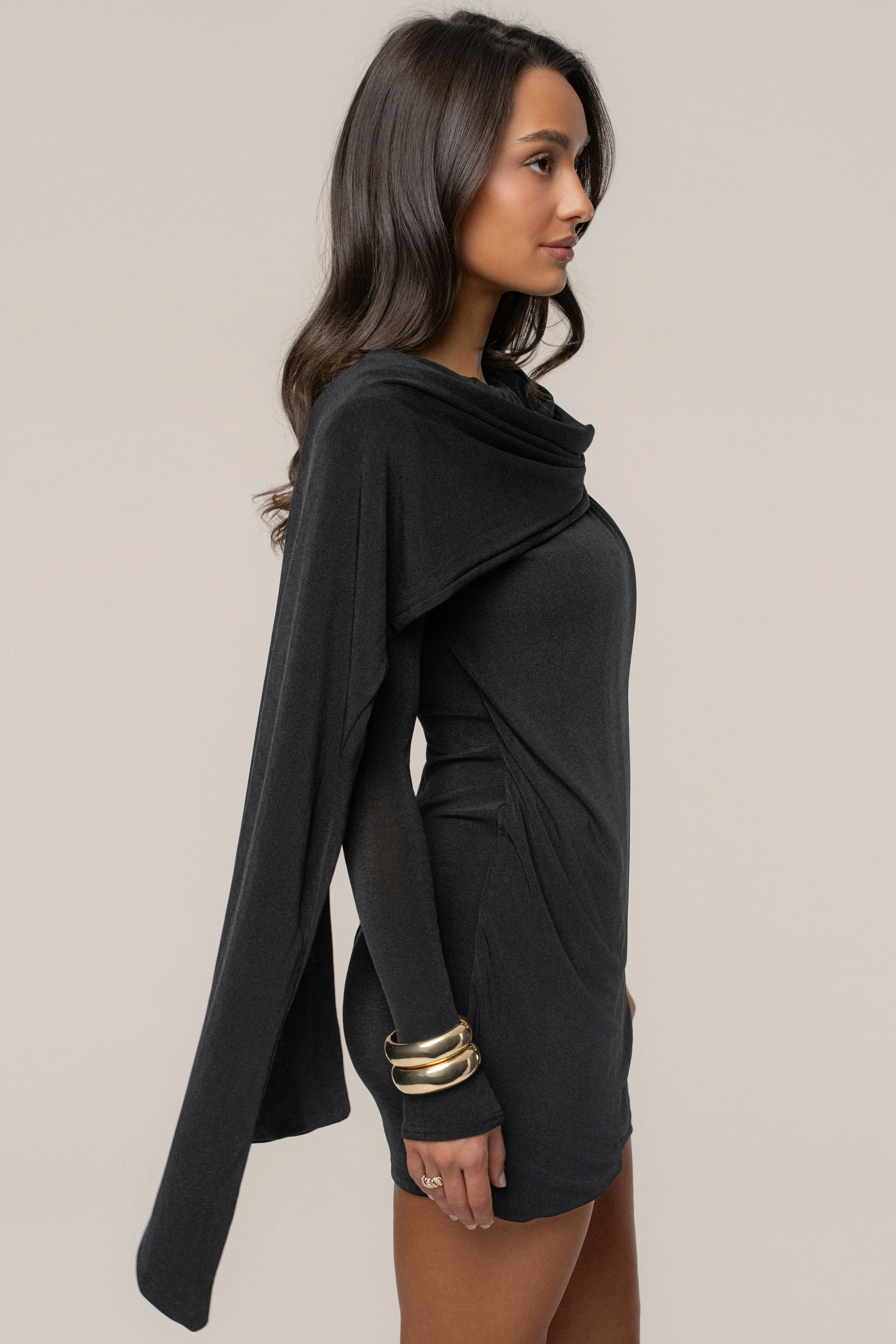 Black Midnight Draped  Mini Dress - Image 10