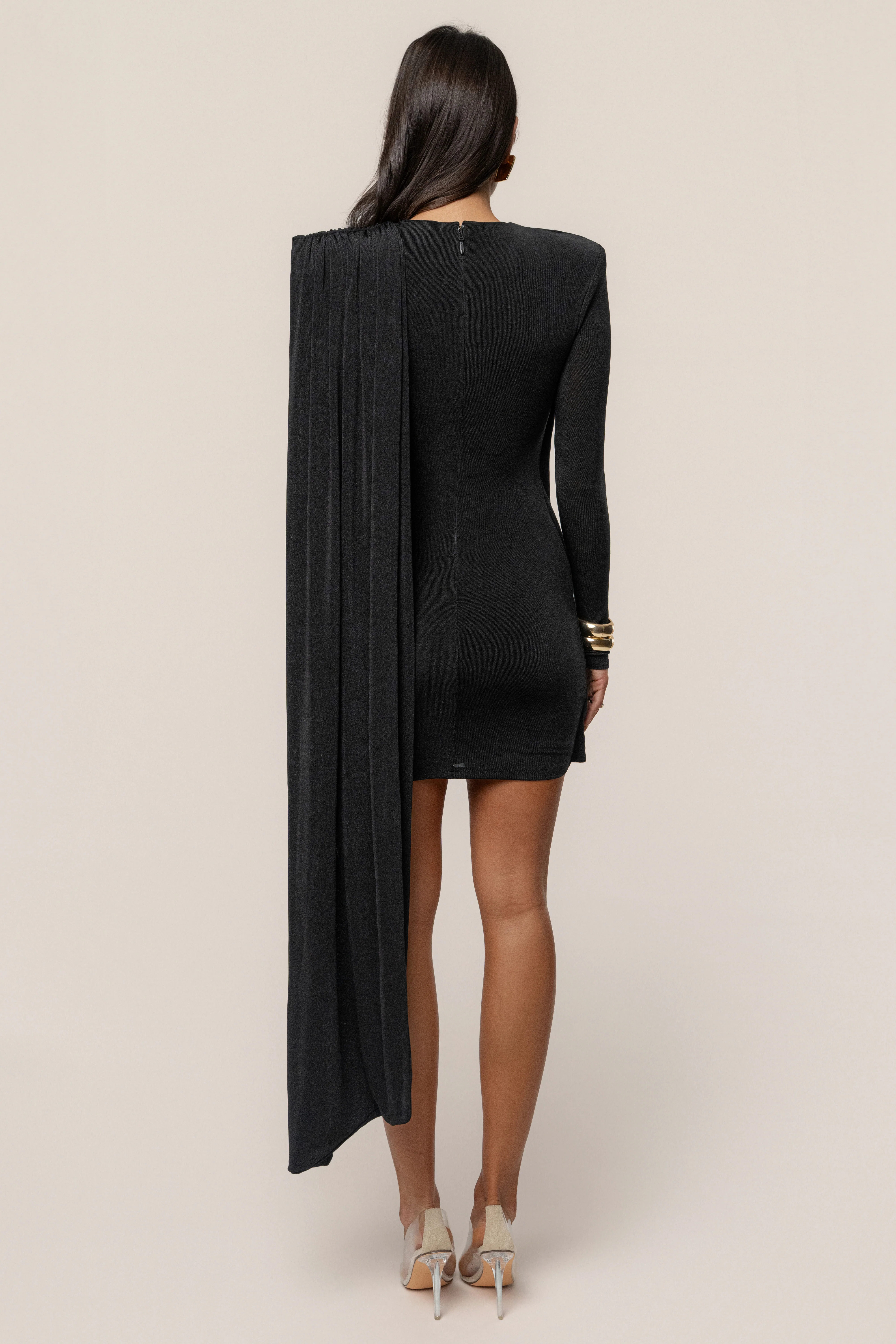 Black Midnight Draped  Mini Dress - Image 11