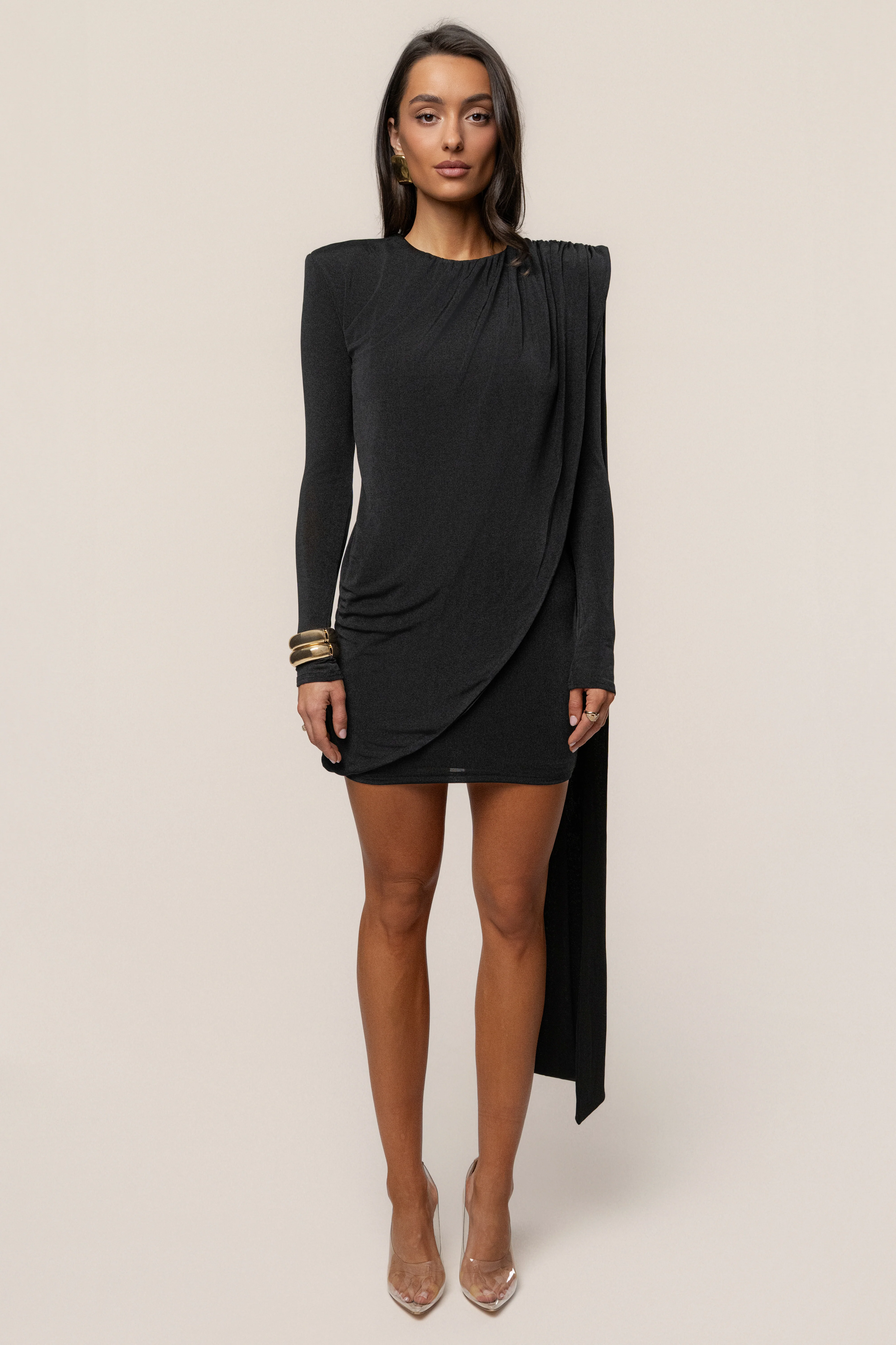 Black Midnight Draped  Mini Dress - Image 3