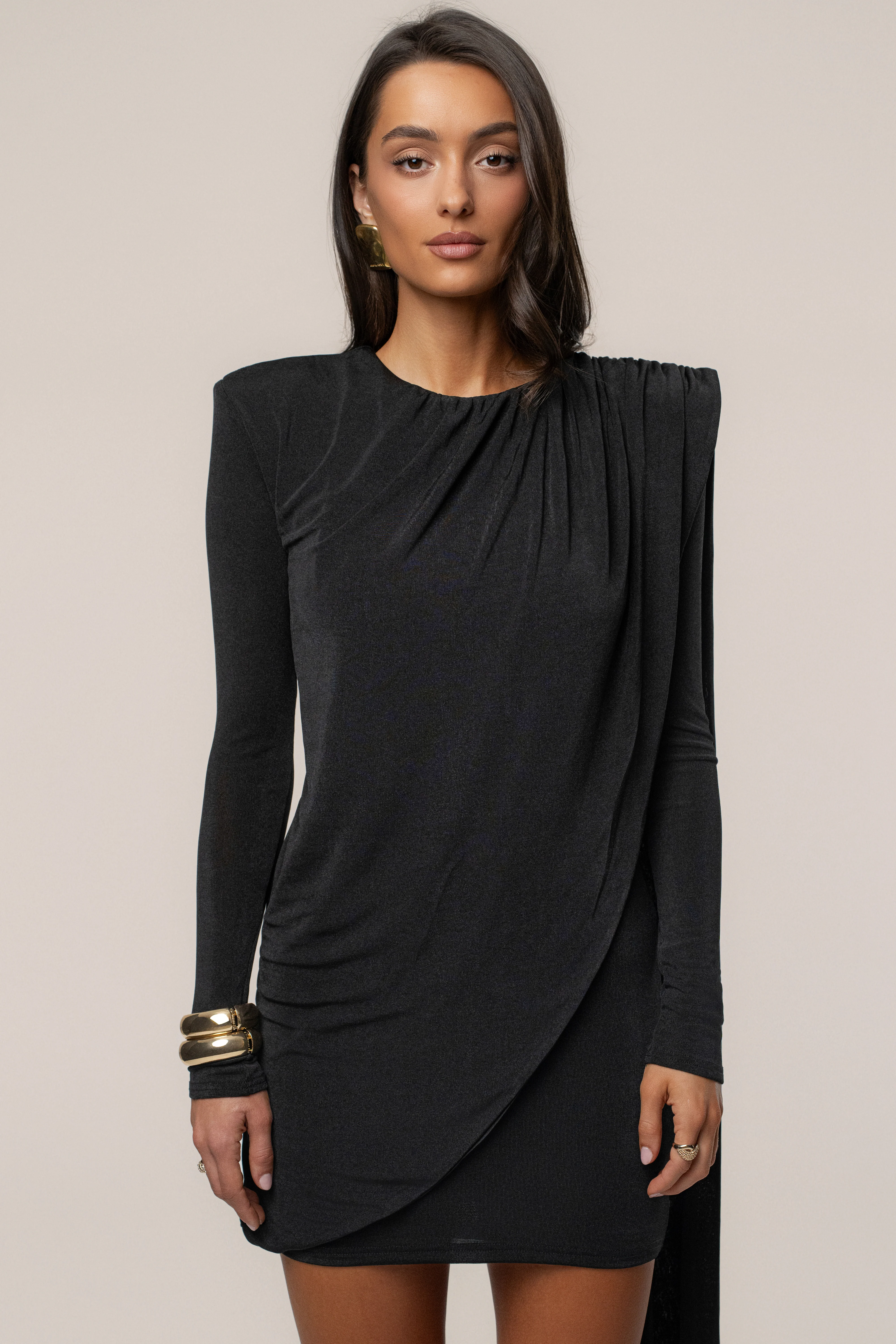 Black Midnight Draped  Mini Dress - Image 4