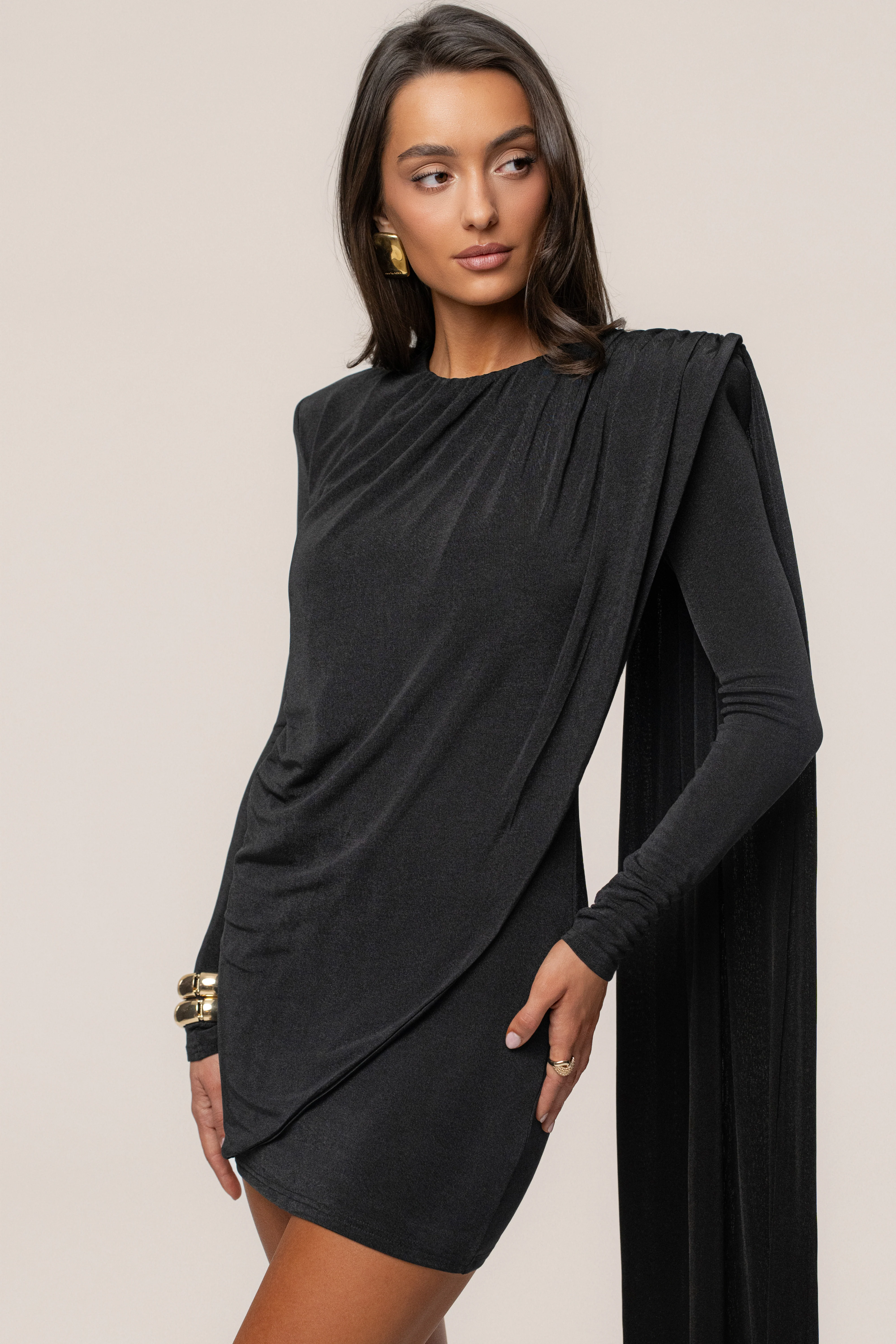 Black Midnight Draped  Mini Dress - Image 6