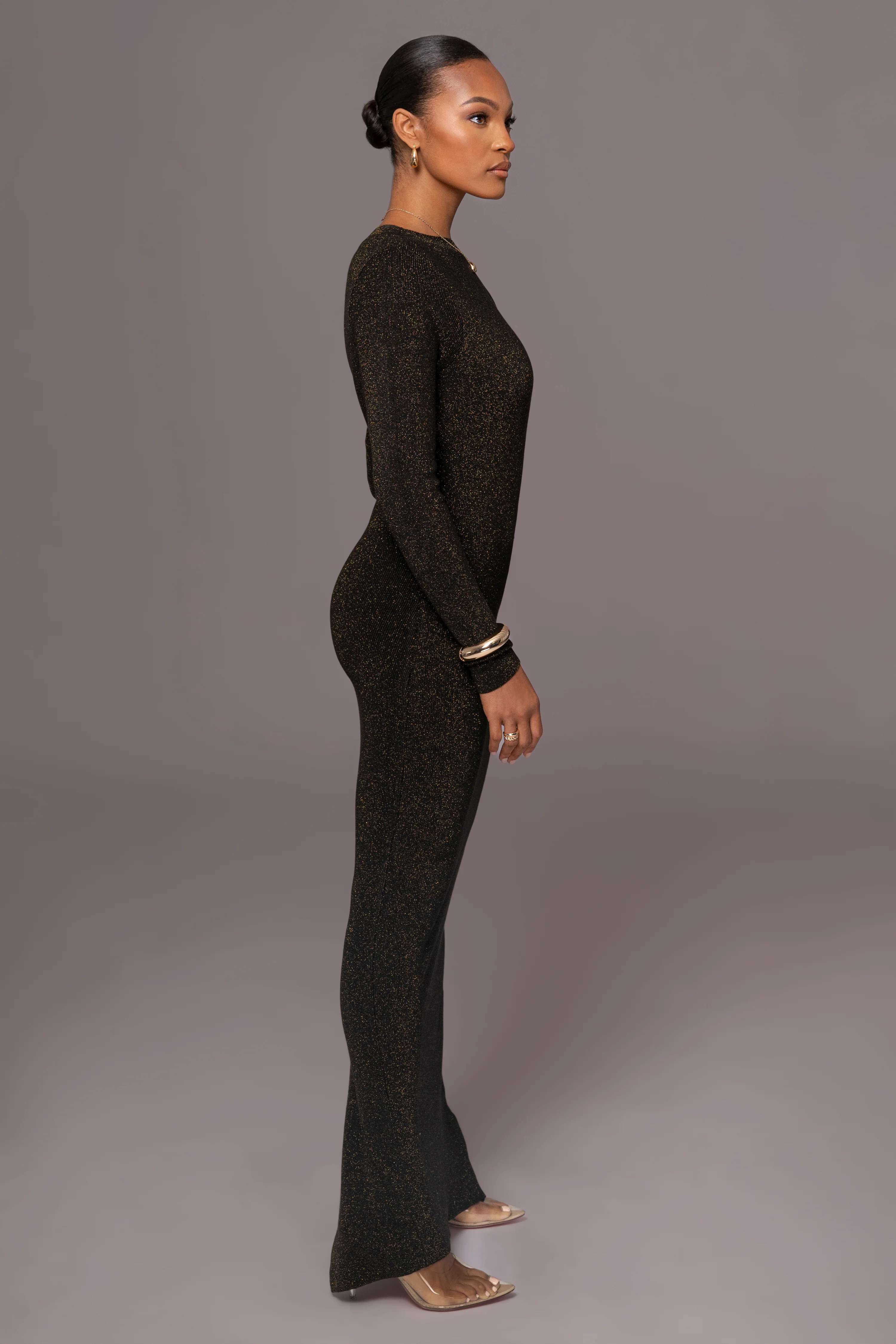 Black Night Shimmers Asymmetrical Maxi Dress - Image 4