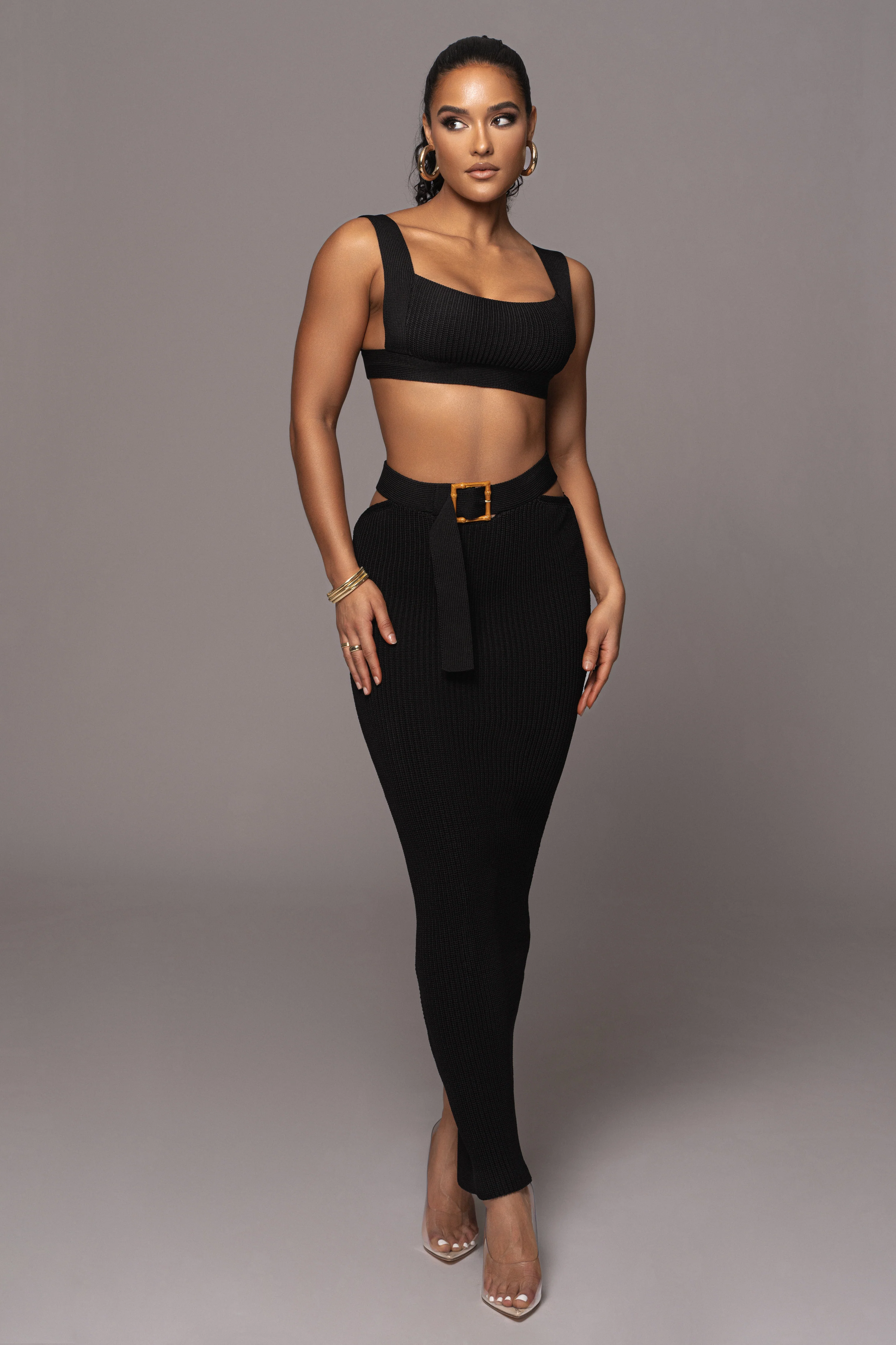 Black Nikole Ribbed Skirt Set - Image 4