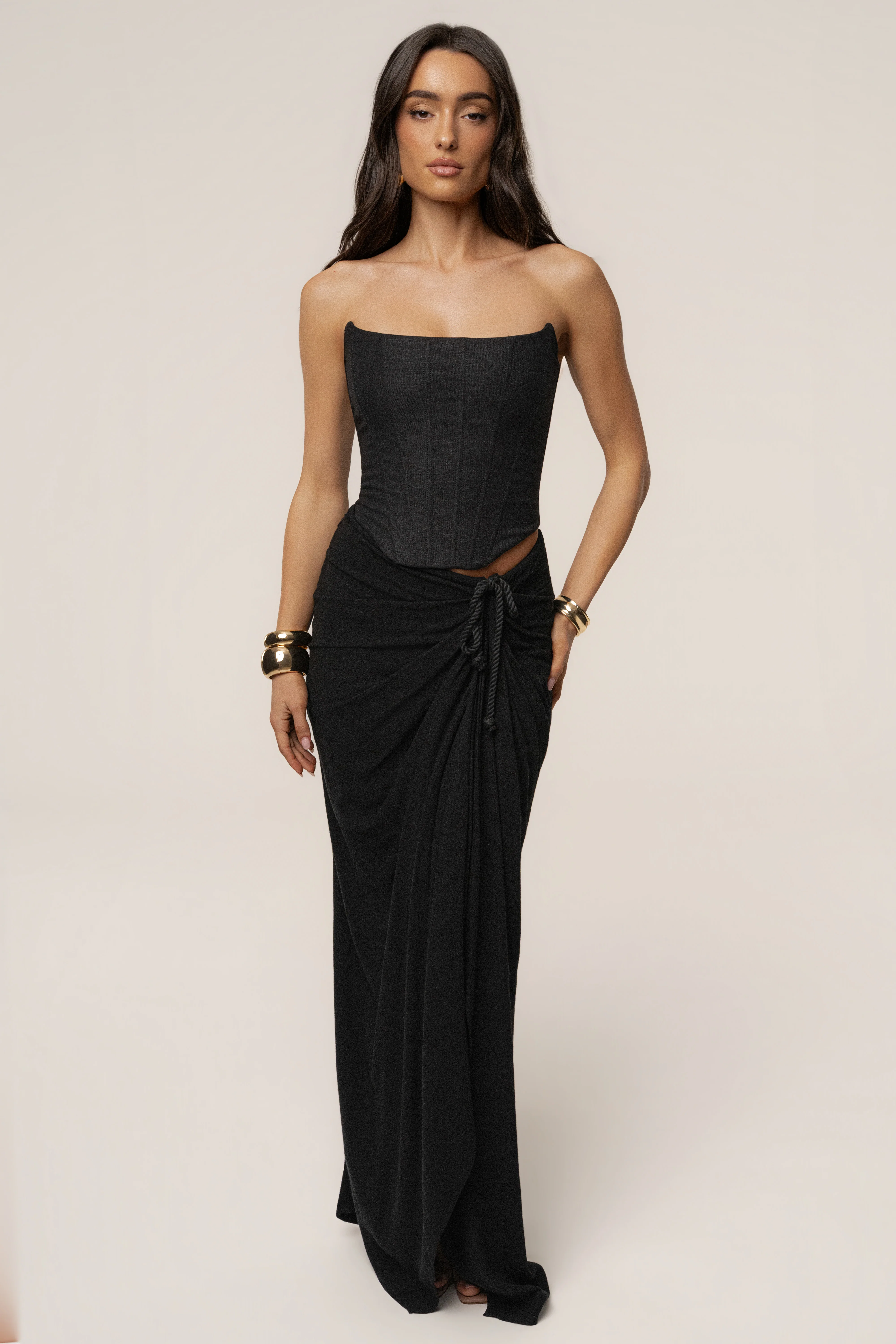 Black Noelia Linen Slit Skirt - Image 2