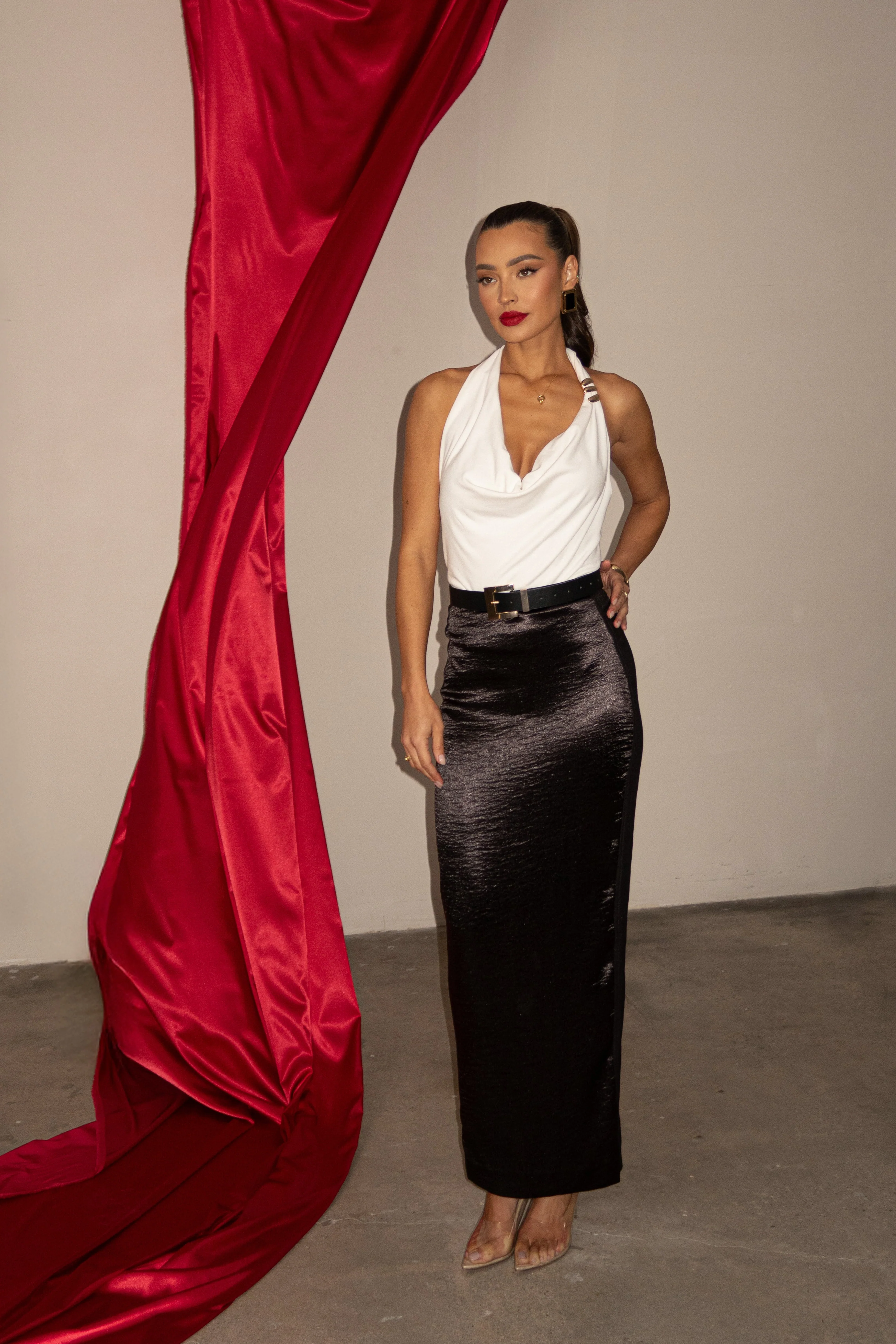 Black Nora Satin Maxi Skirt - Image 2