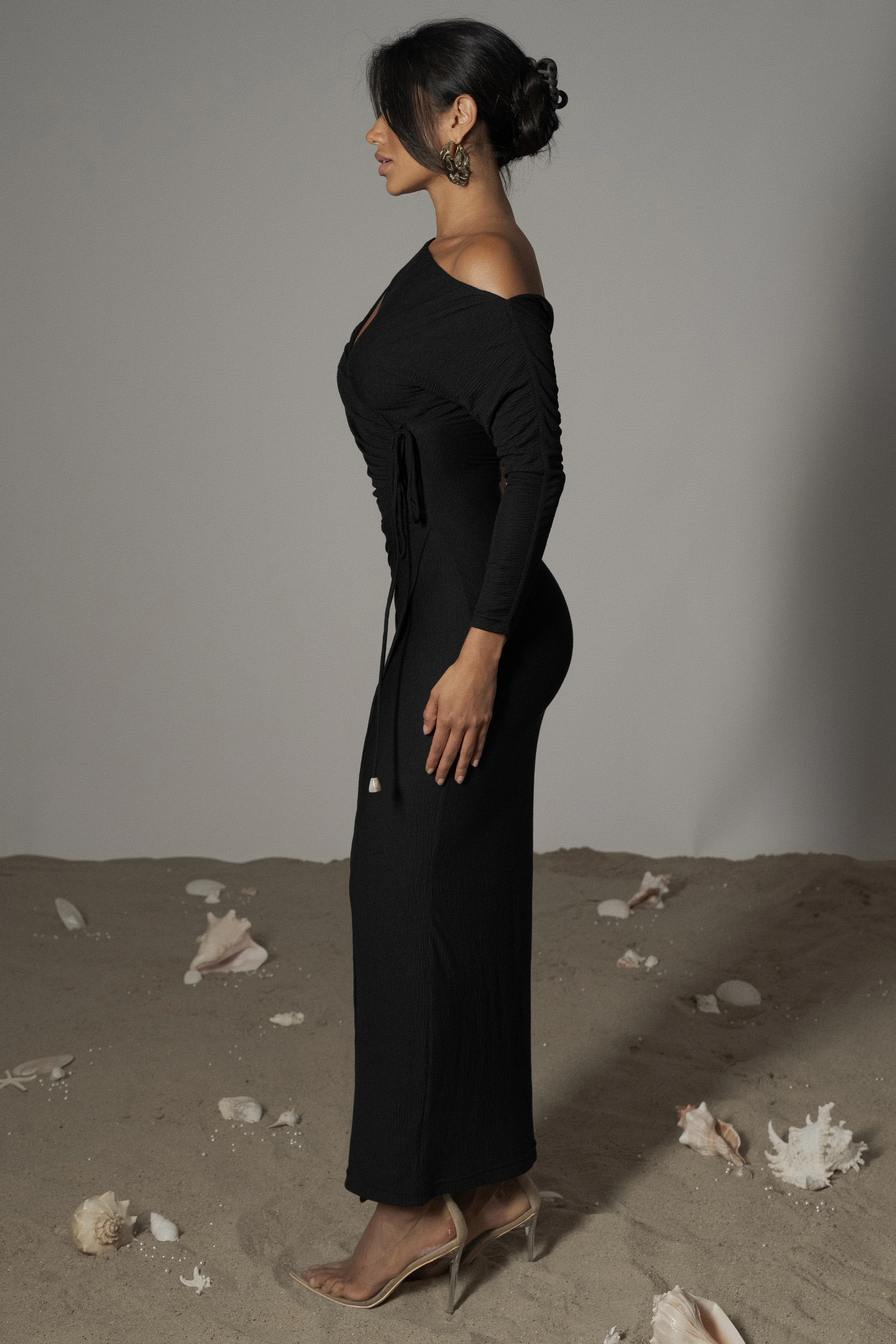 Black Odelia Crinkled Maxi Dress - Image 3