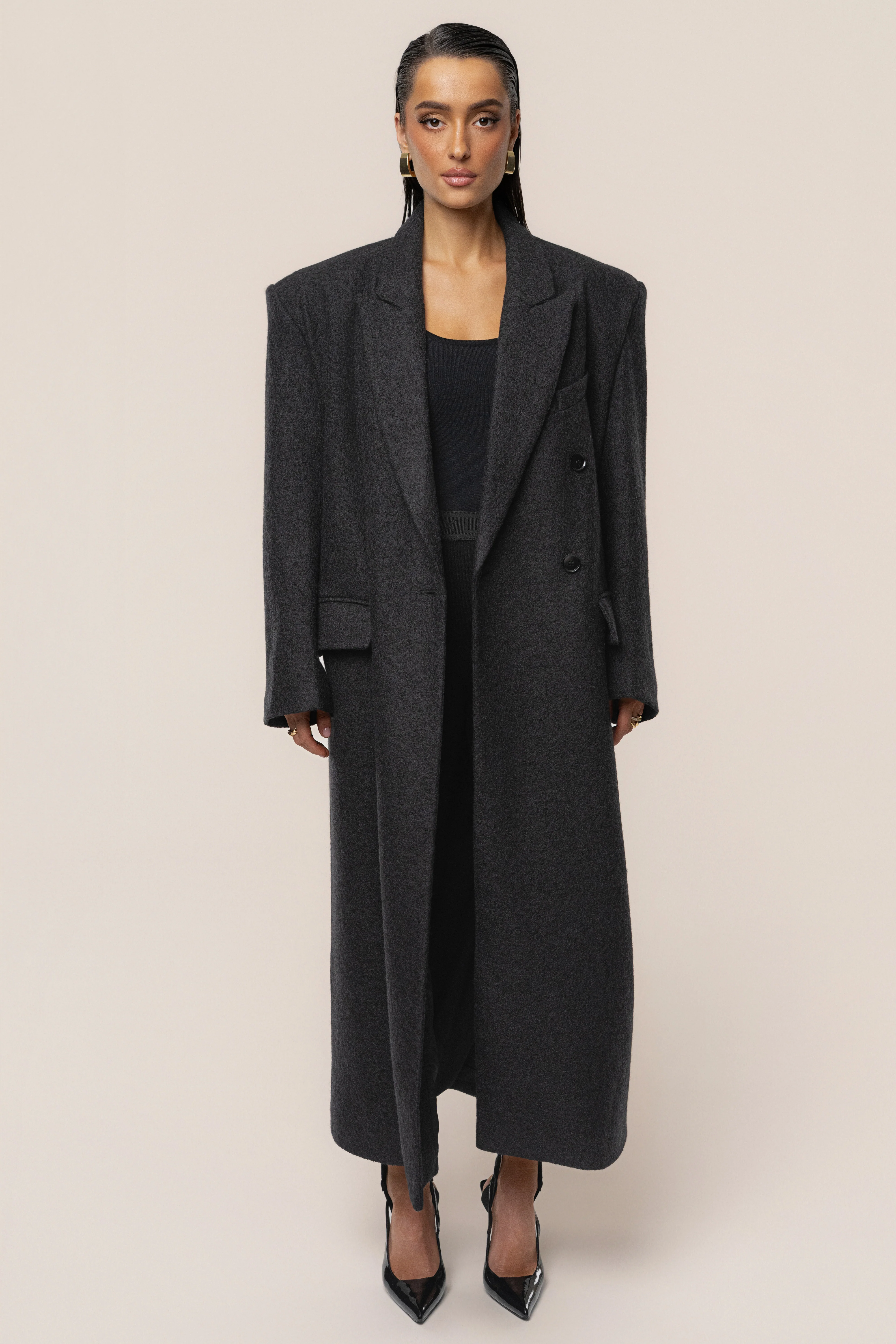 Black Oversize Double Breasted Coat - Image 2